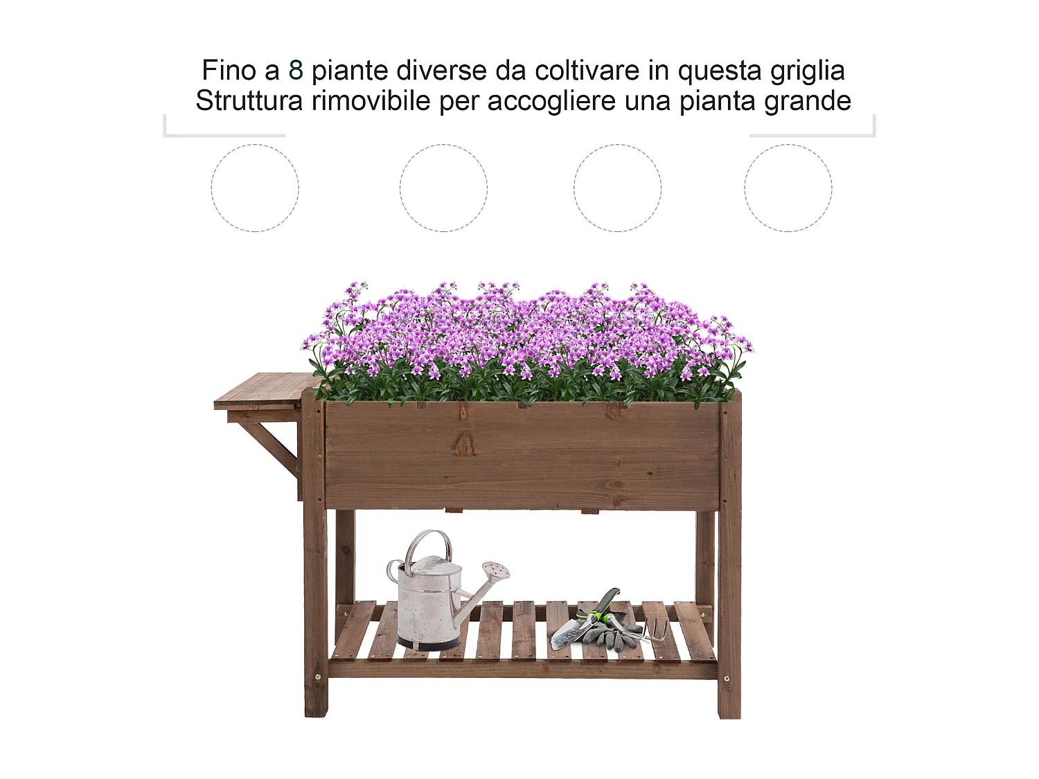 Letto per orto rialzato con ripiano pieghevole in legno marrone