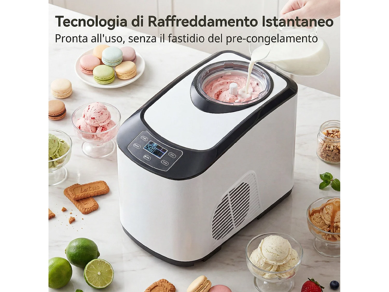 Gelatiera automatica 140w con compressore integrato bianca