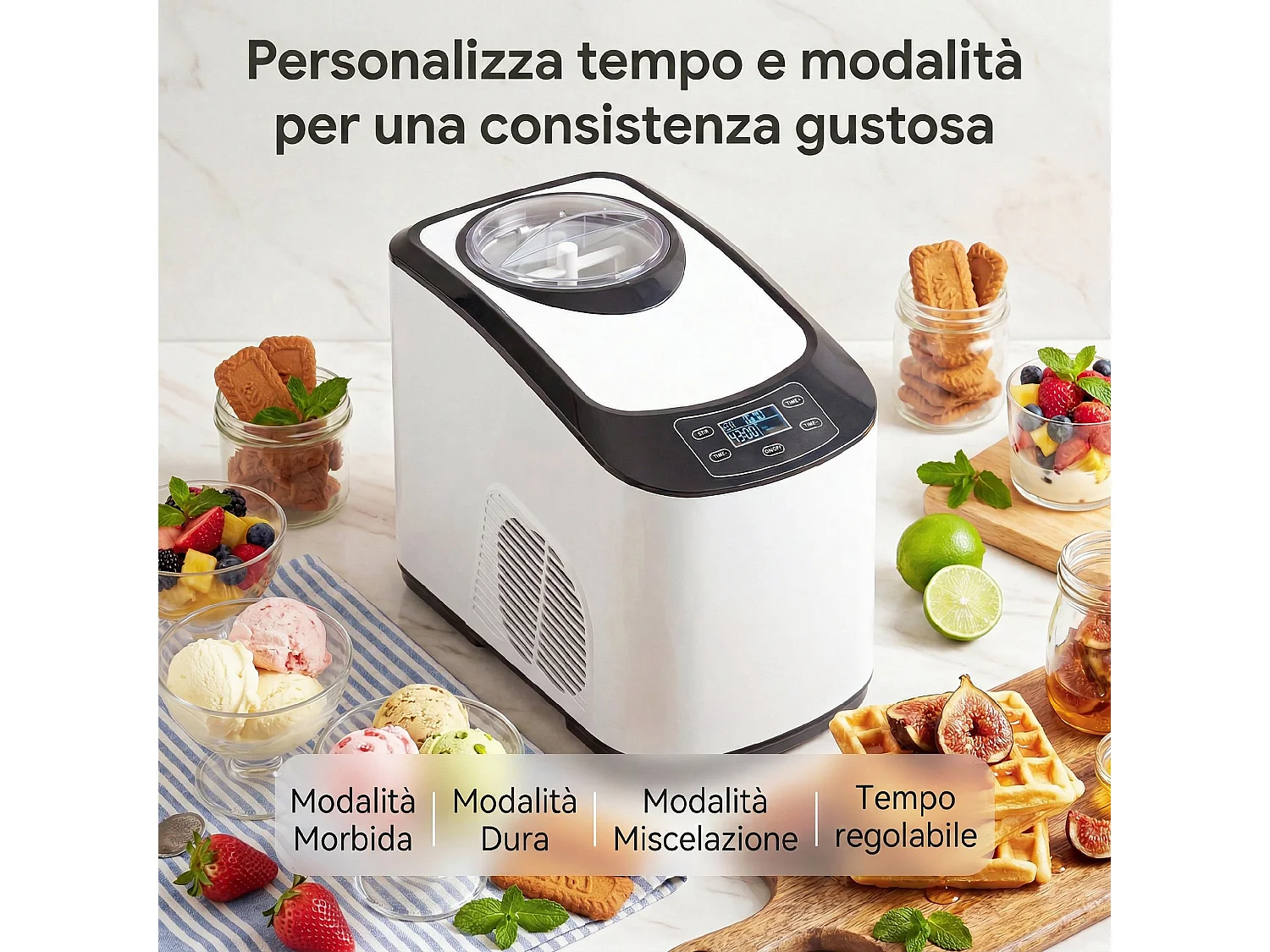 Gelatiera automatica 140w con compressore integrato bianca