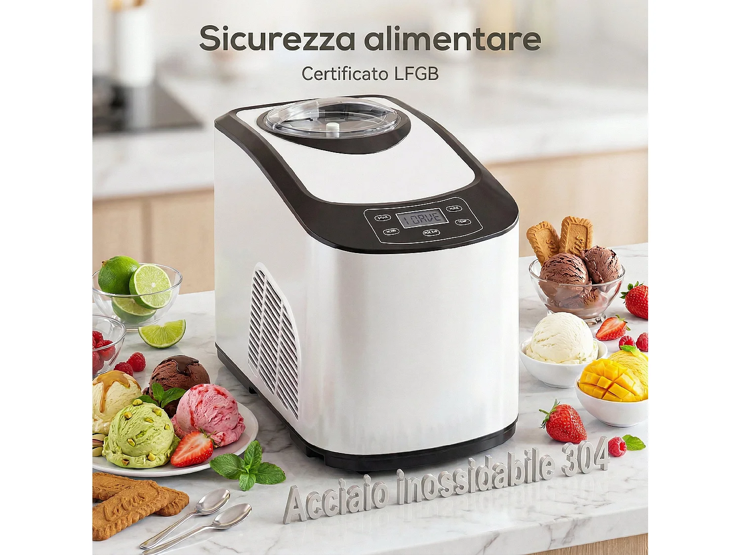 Gelatiera automatica 140w con compressore integrato bianca