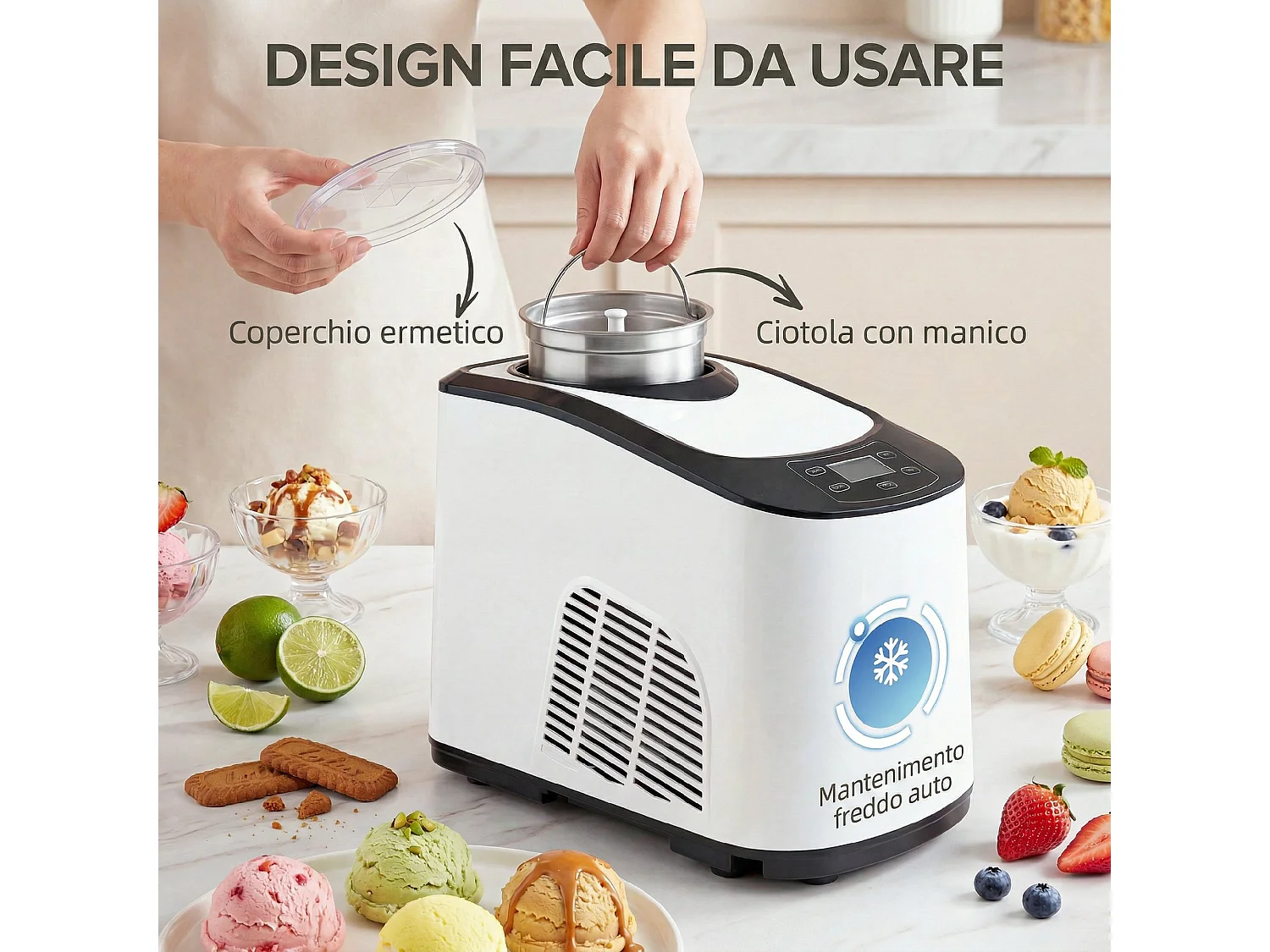 Gelatiera automatica 140w con compressore integrato bianca