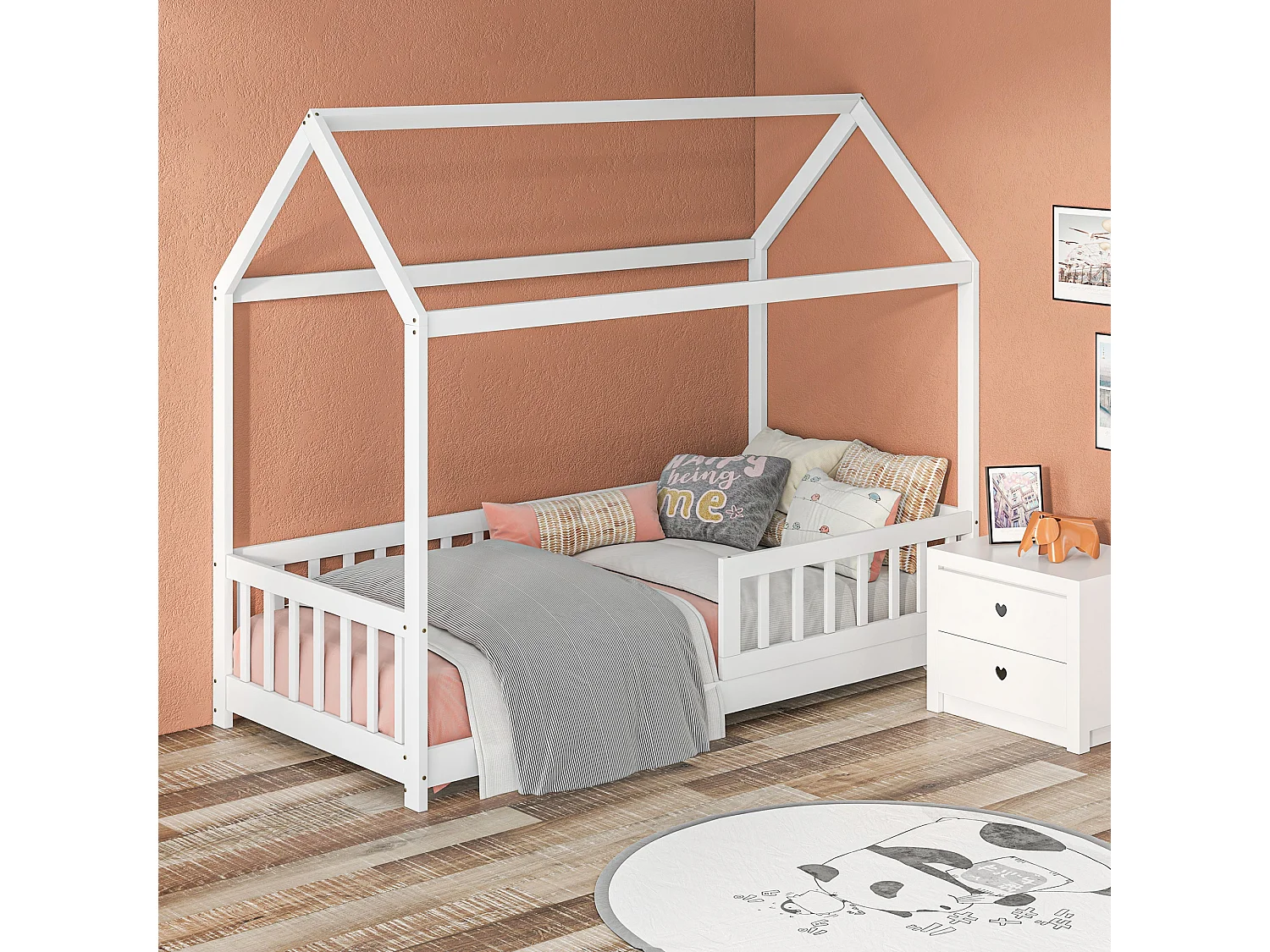 Struttura letto per bambini a forma di casa in legno di pino bianco