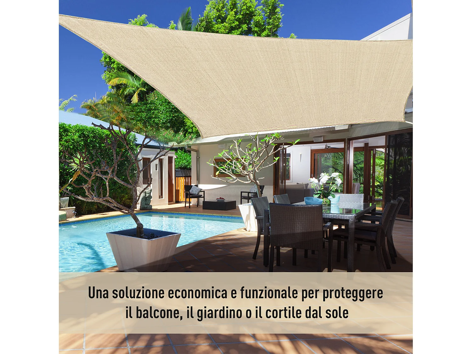 Tenda parasole quadrata in hdpe protezione raggi uv 95% 360x360 cm