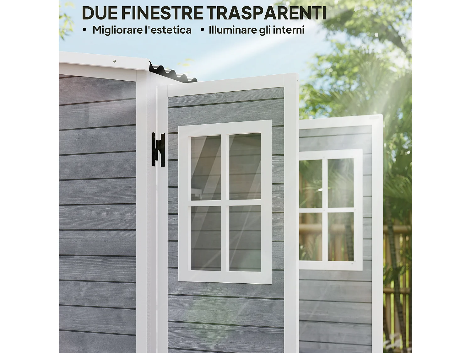 Casetta da giardino a 2 porte con blocco in legno grigio chiaro