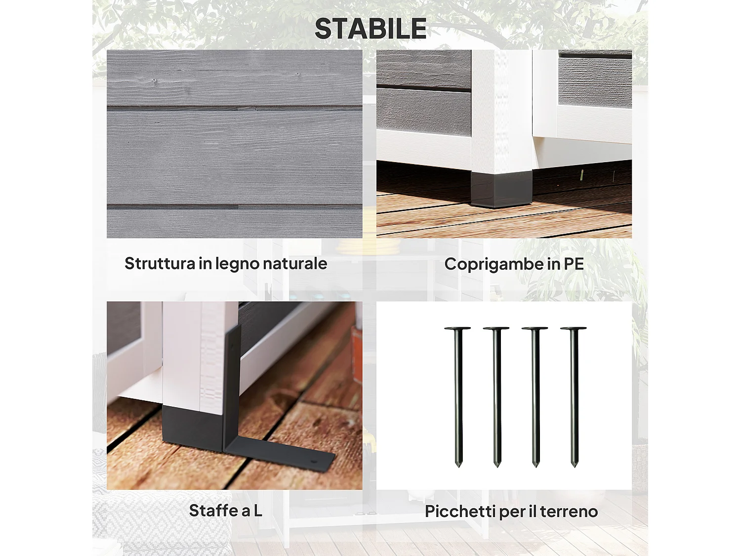 Casetta da giardino a 2 porte con blocco in legno grigio chiaro