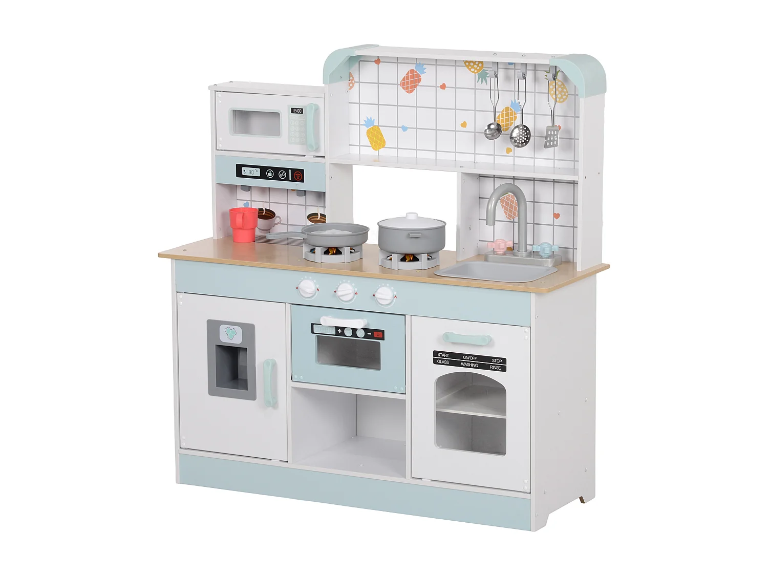 Cucina giocattolo per bambini interattiva con accessori in legno