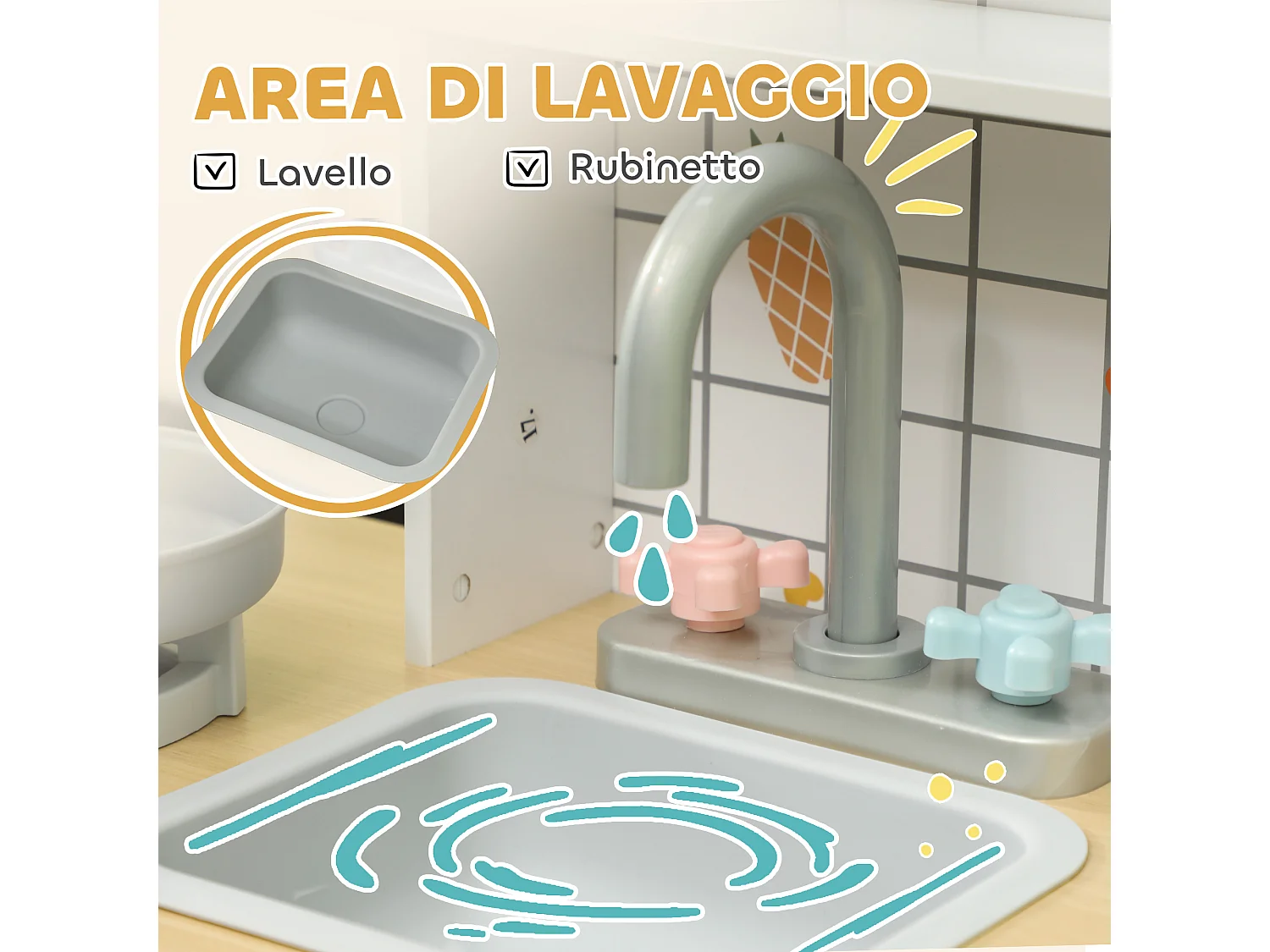 Cucina giocattolo per bambini interattiva con accessori in legno
