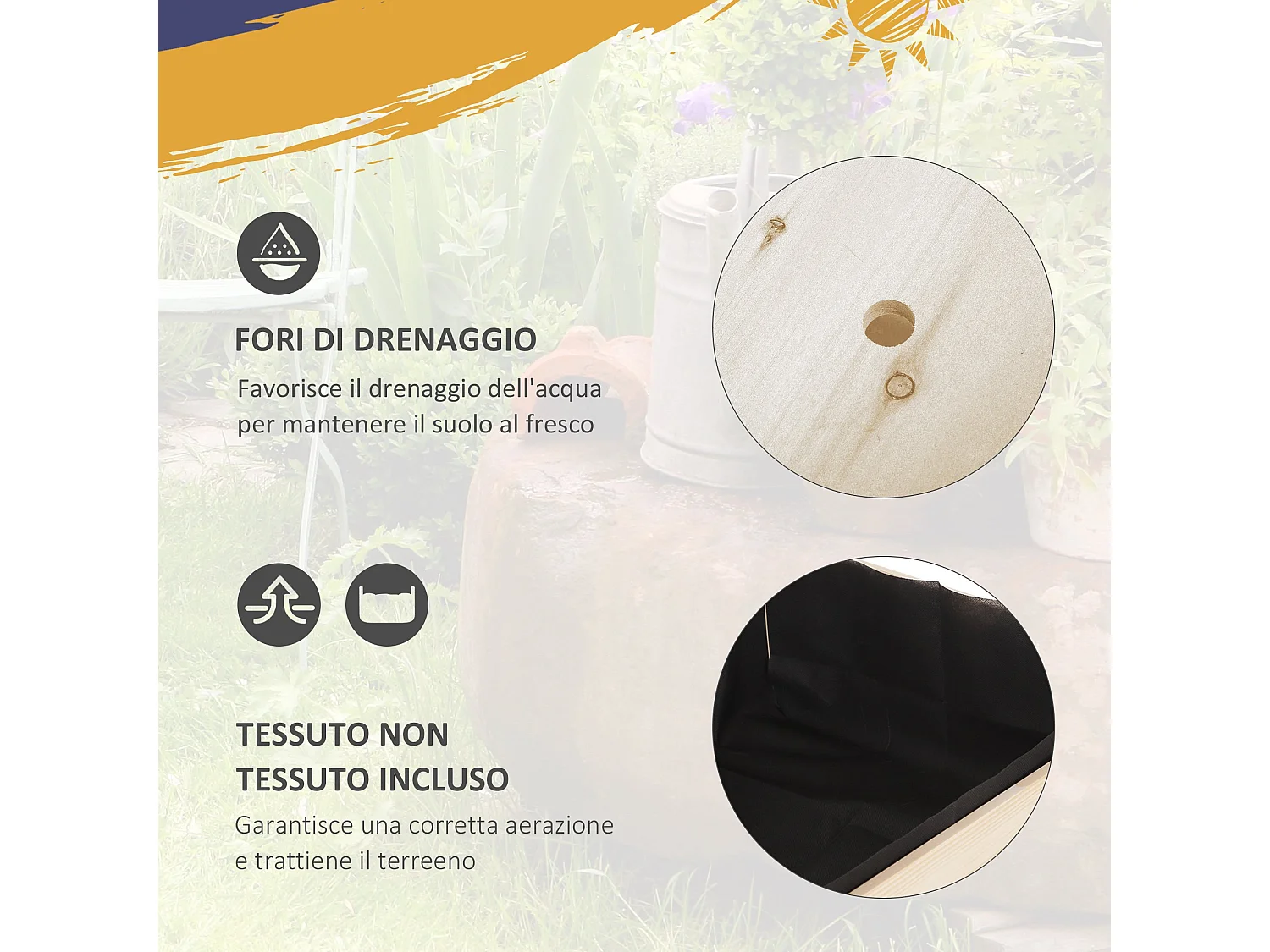 Fioriera rialzata a 8 vasi con ripiano laterale e mensola color legno
