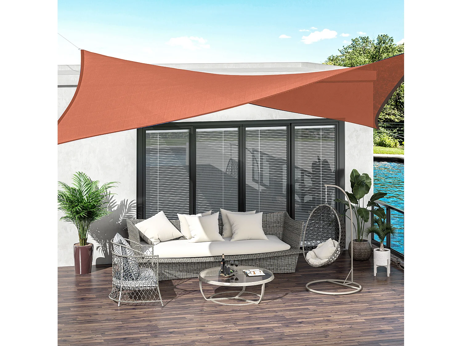 Tenda a vela rettangolare 4x6 m in PE e acciaio inox rossa