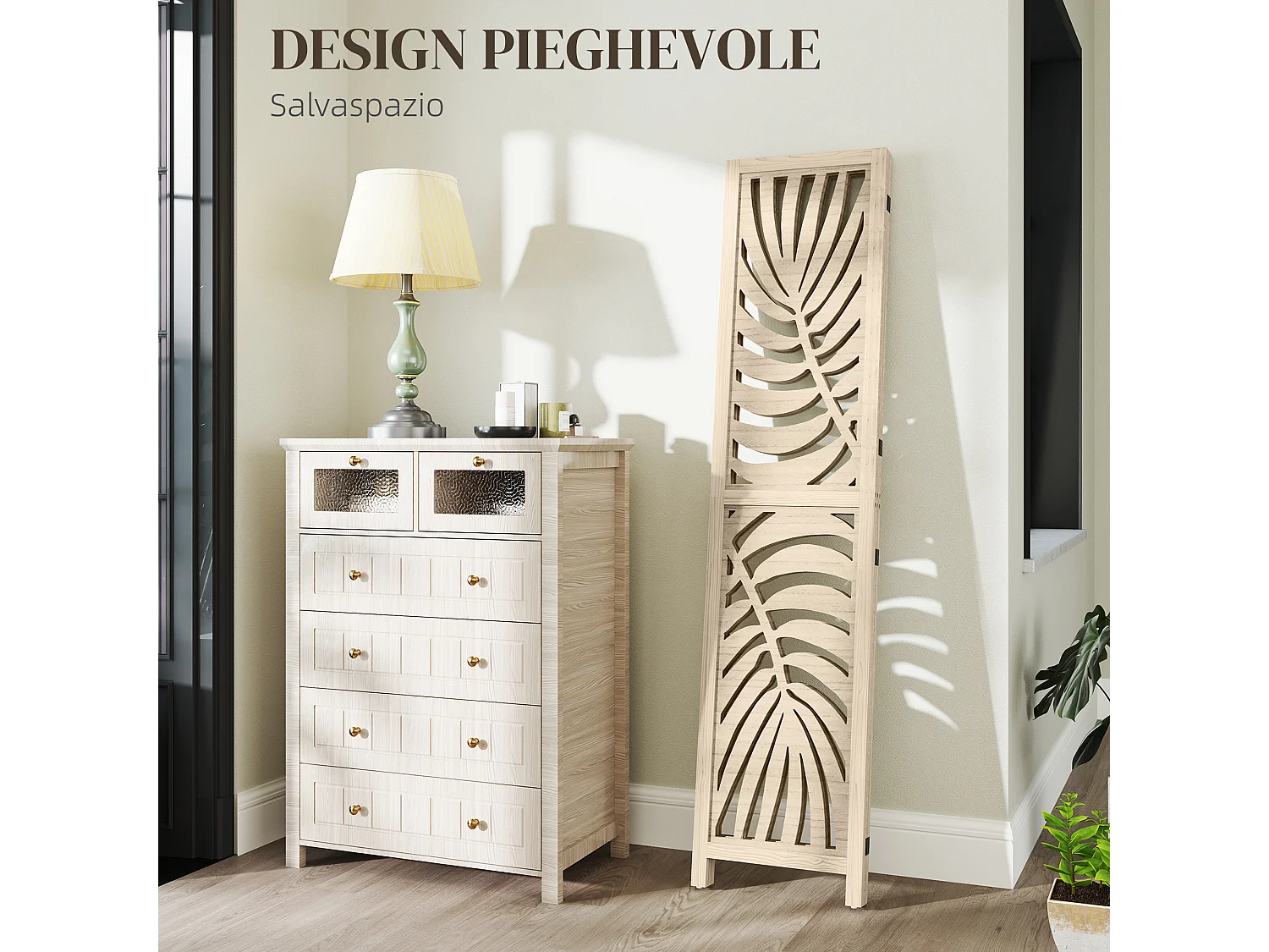 Paravento da interno a 3 pannelli pieghevole e separabile 120x170cm