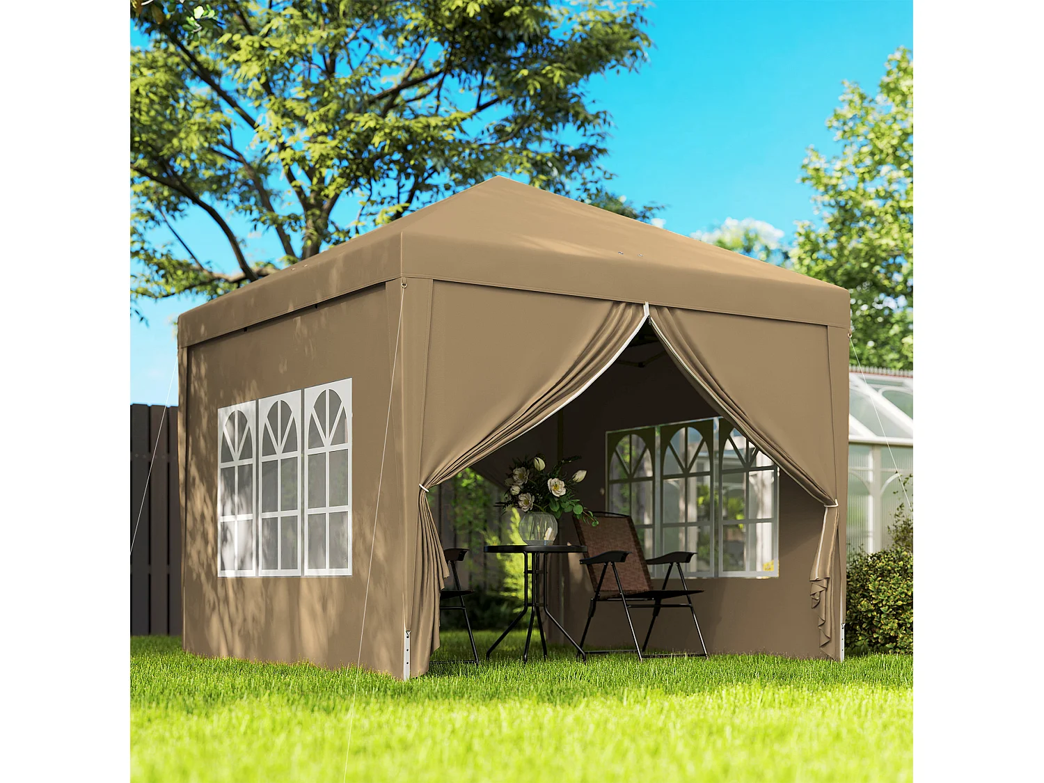 Gazebo da esterno 3x3 m pieghevole con 4 pannelli cachi