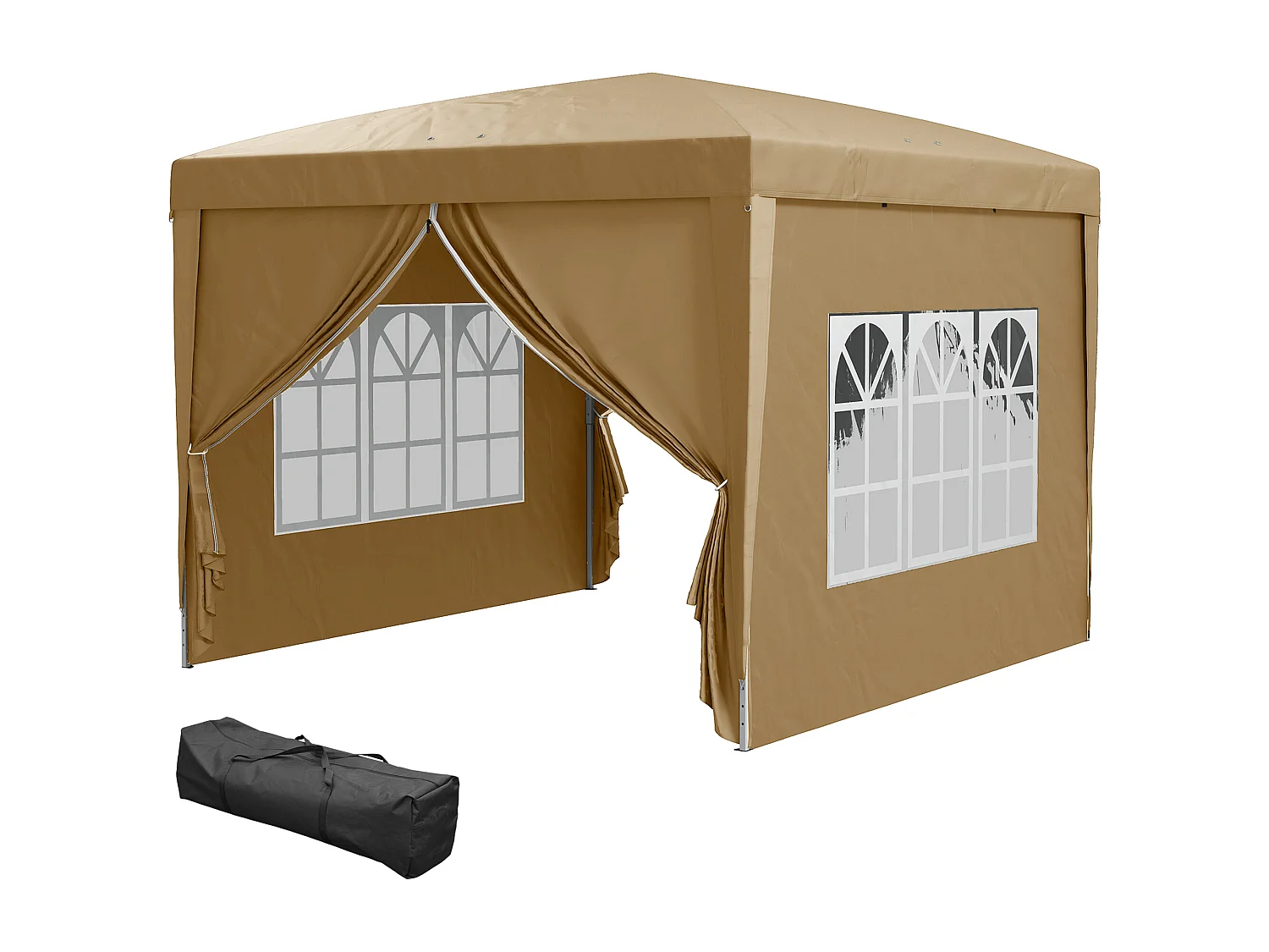 Gazebo da esterno 3x3 m pieghevole con 4 pannelli cachi