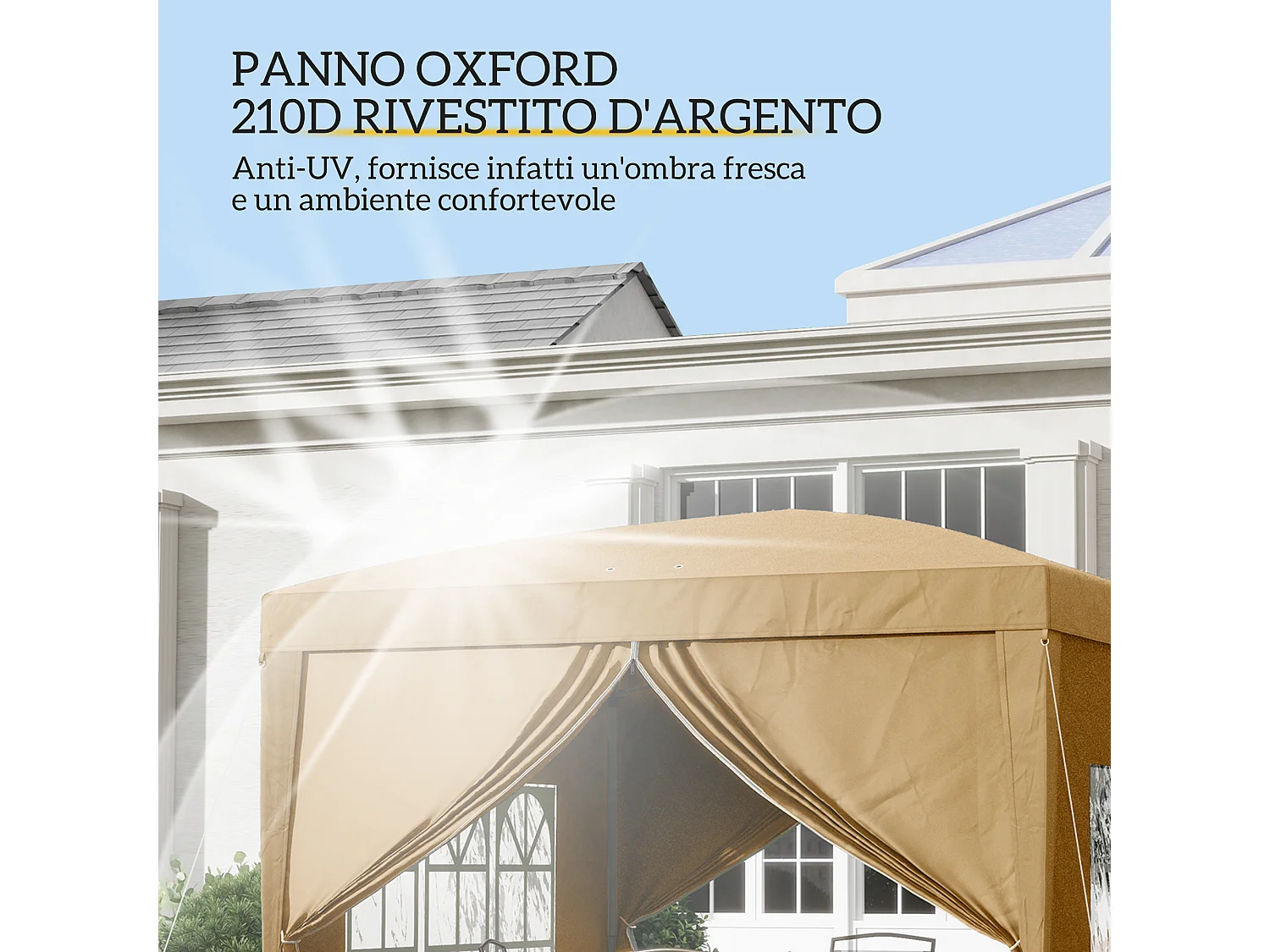 Gazebo da esterno 3x3 m pieghevole con 4 pannelli cachi