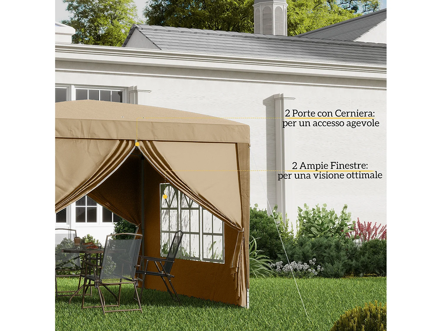 Gazebo da esterno 3x3 m pieghevole con 4 pannelli cachi