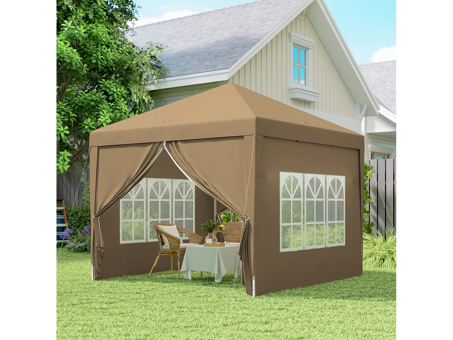 Gazebo da esterno 3x3 m pieghevole con 4 pannelli cachi