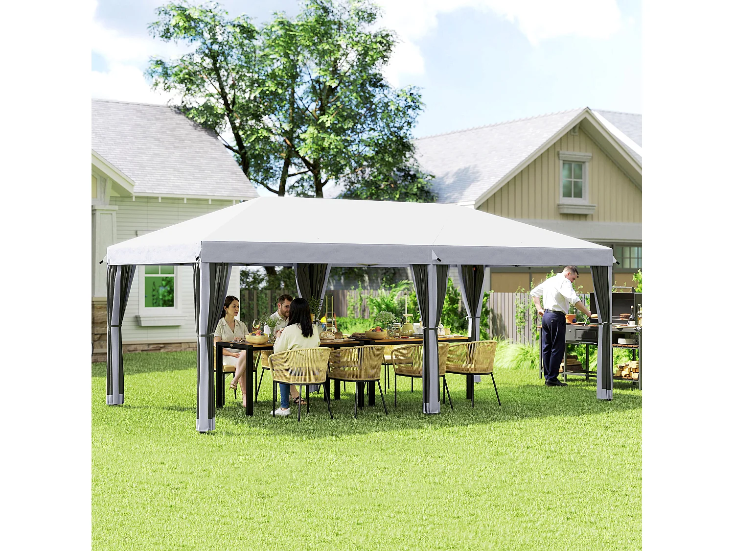 Gazebo da giardino 6x3 m pieghevole con zanzariera e borsa crema