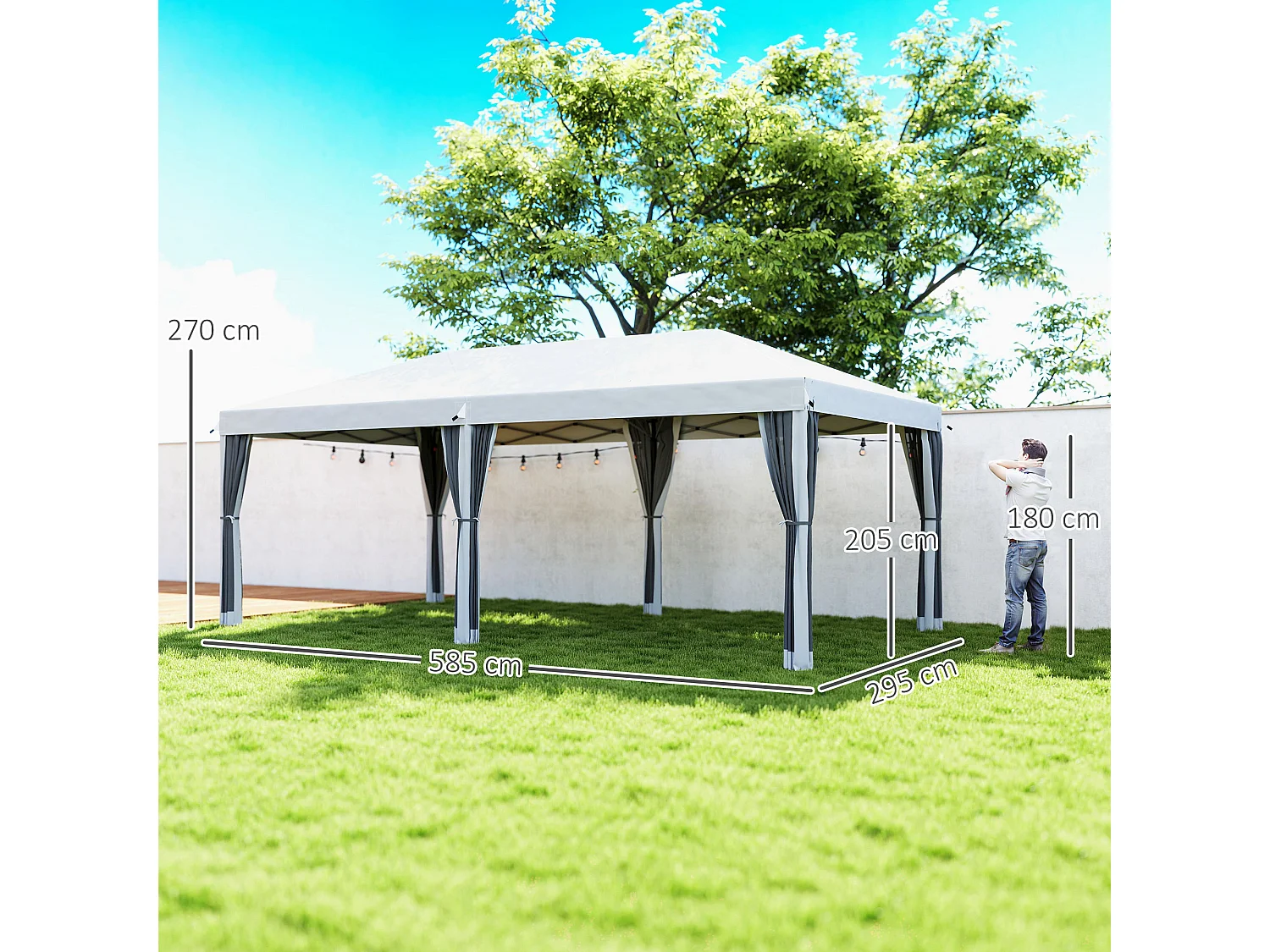 Gazebo da giardino 6x3 m pieghevole con zanzariera e borsa crema