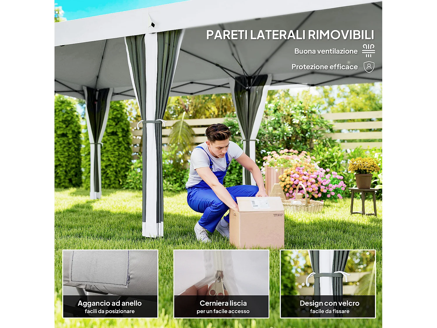 Gazebo da giardino 6x3 m pieghevole con zanzariera e borsa crema