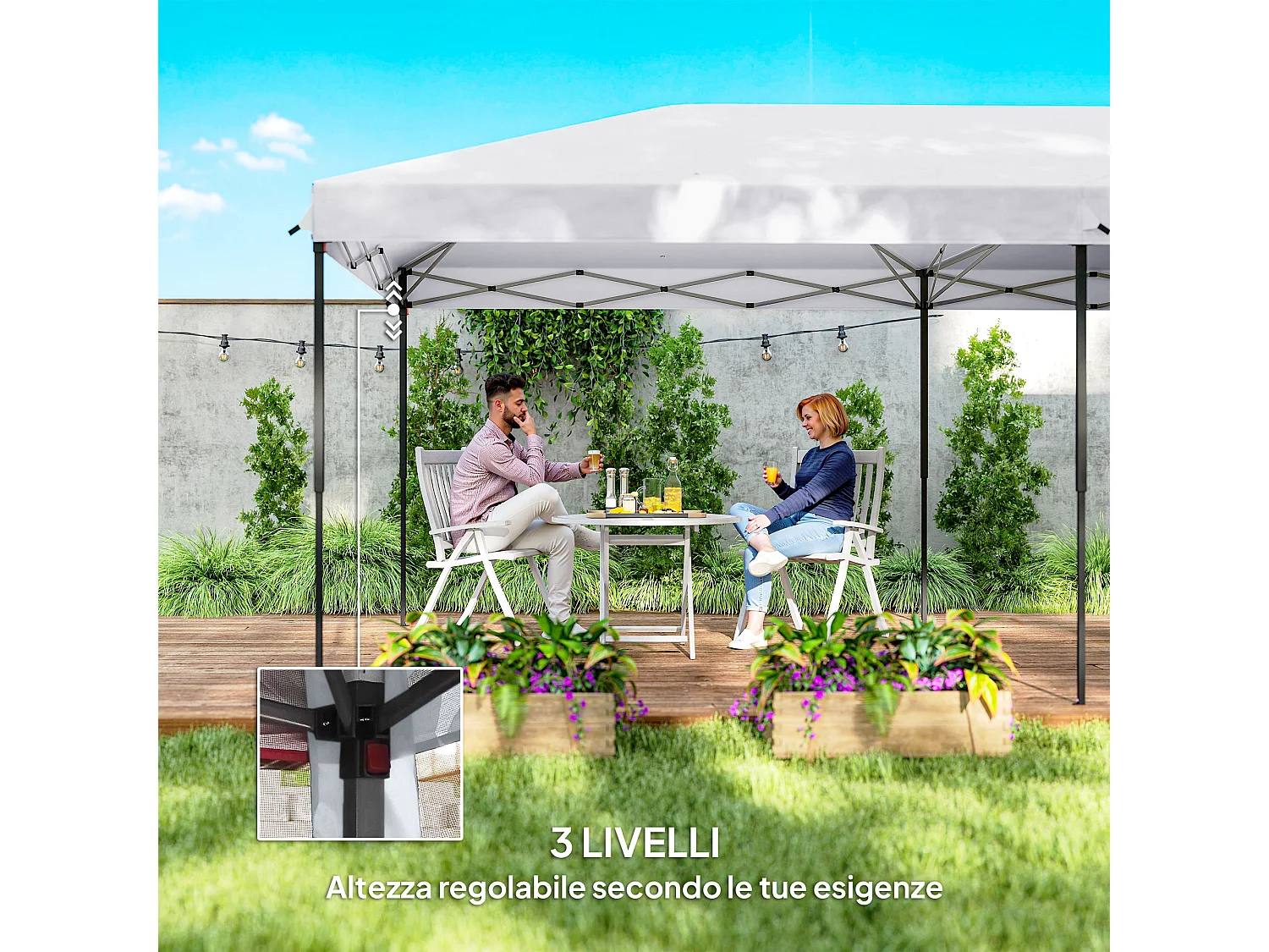 Gazebo da giardino 6x3 m pieghevole con zanzariera e borsa crema