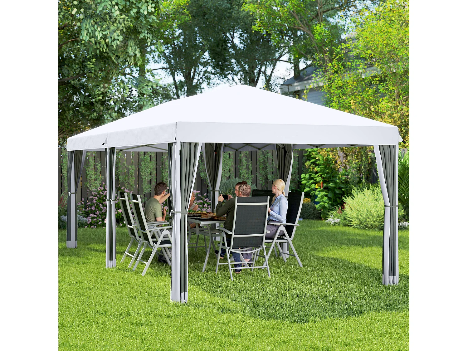 Gazebo da giardino 6x3 m pieghevole con zanzariera e borsa crema