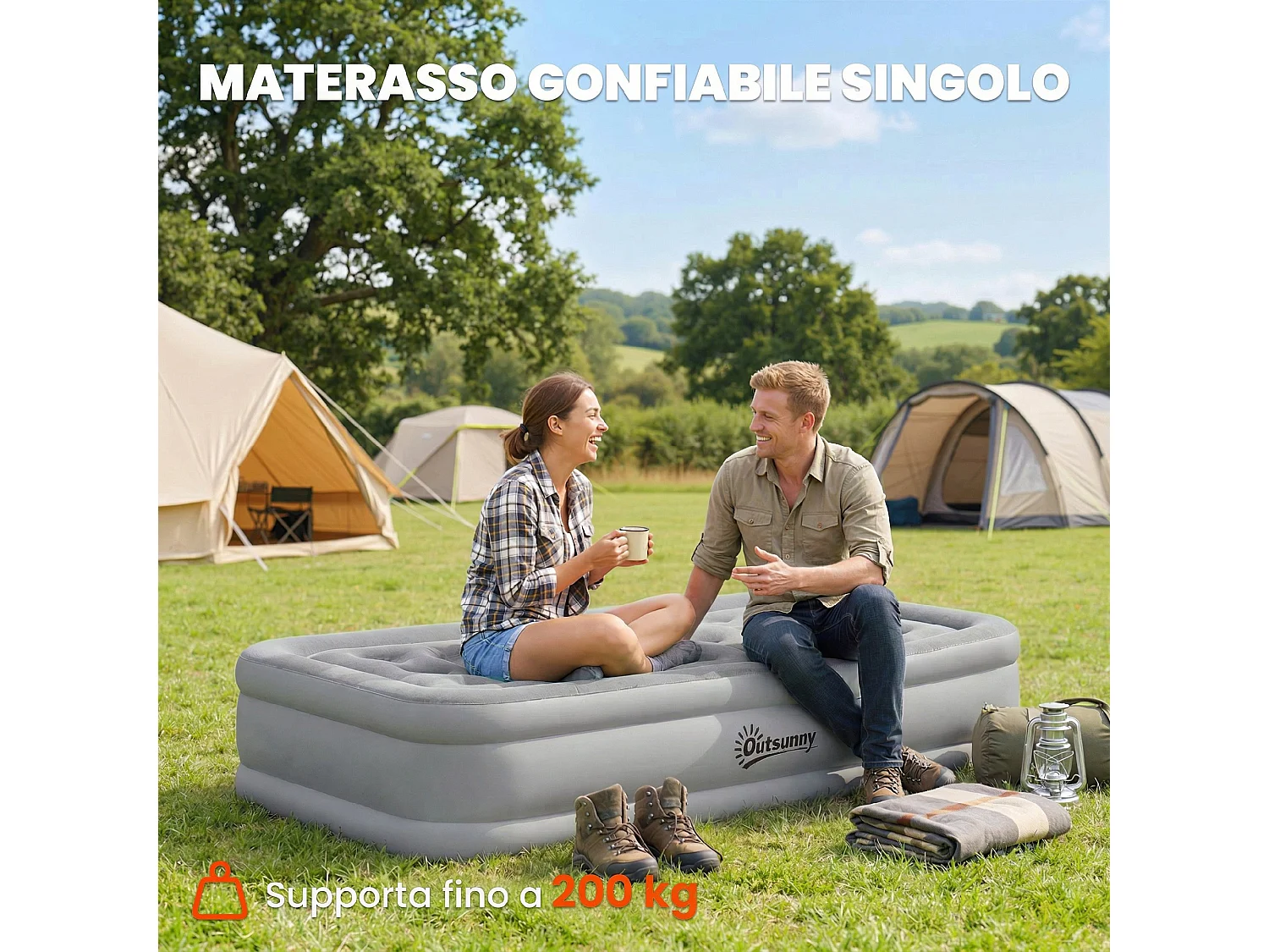 Materassino autogonfiante singolo superficie floccata grigio