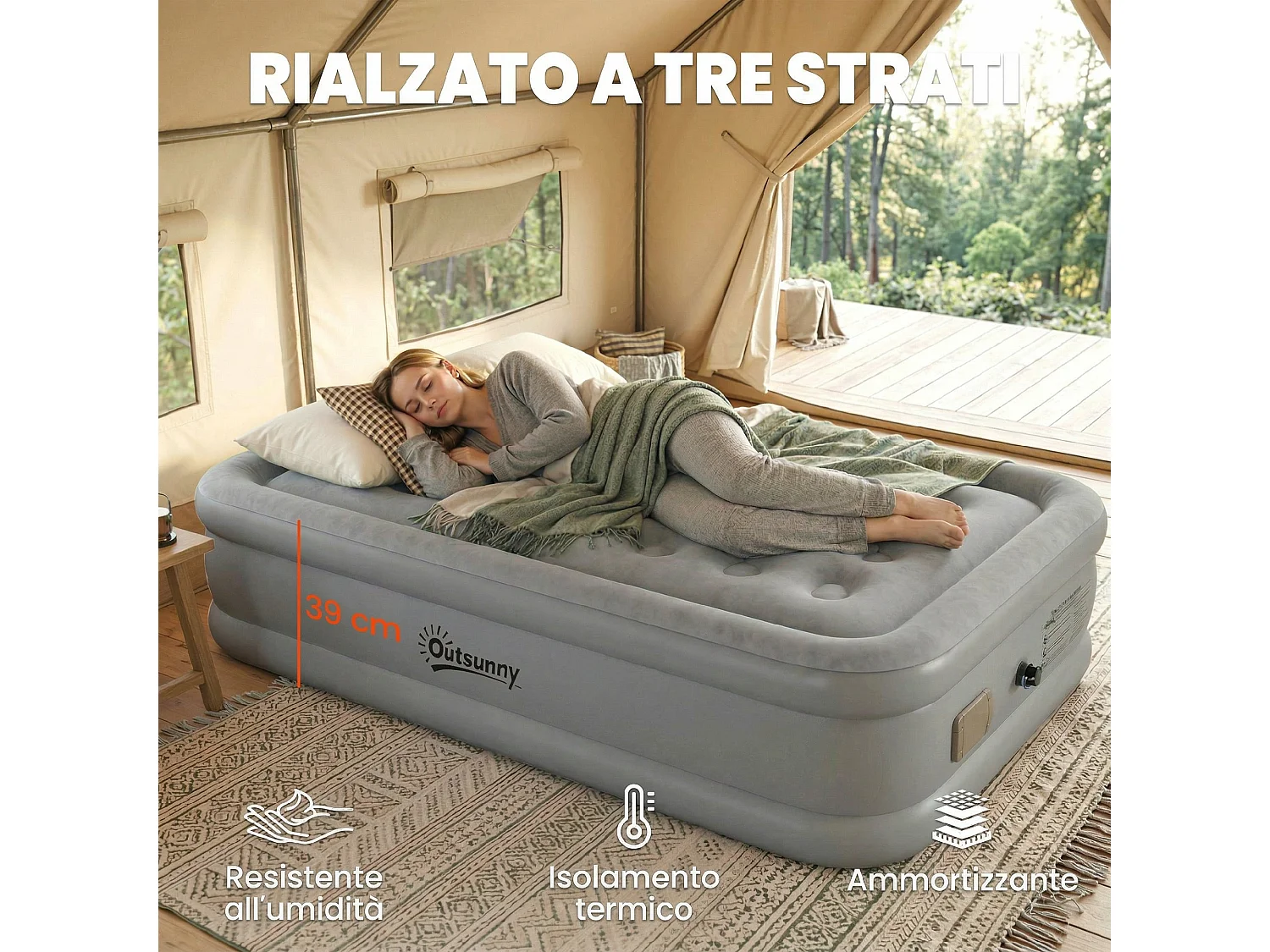Materassino autogonfiante singolo superficie floccata grigio