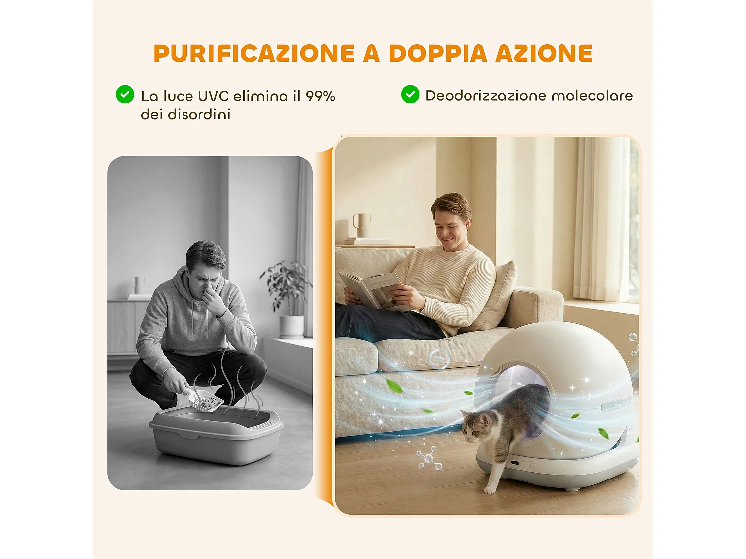 Lettiera autopulente con telecamera hd, contenitore 7l e sensori