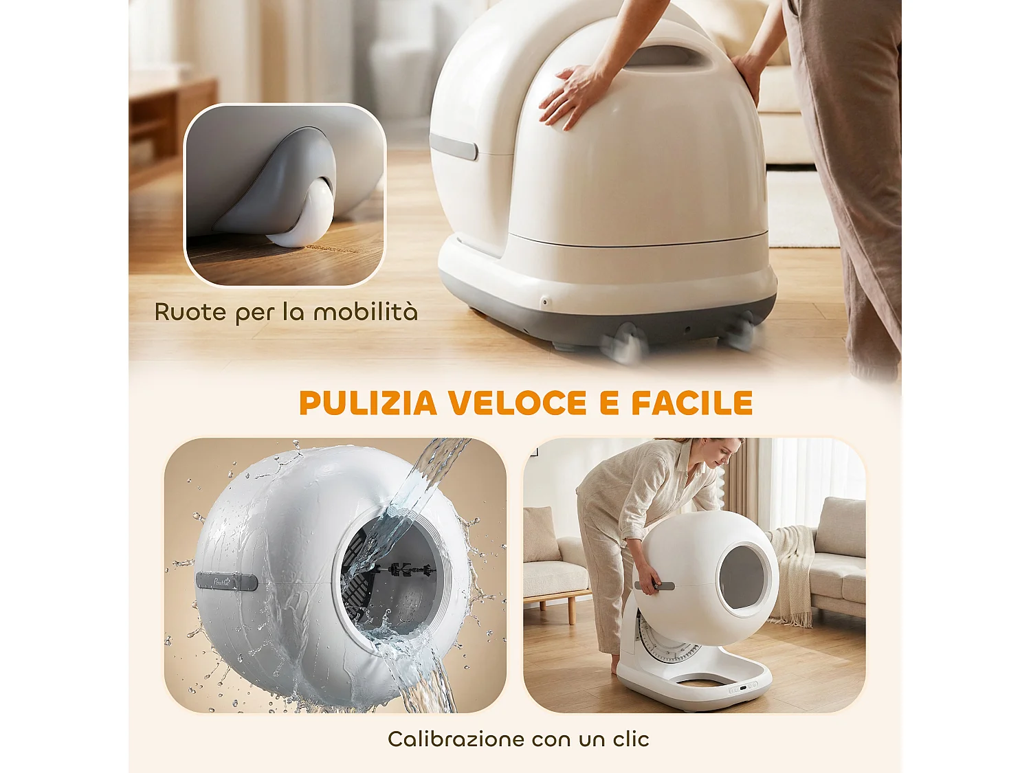 Lettiera autopulente con telecamera hd, contenitore 7l e sensori
