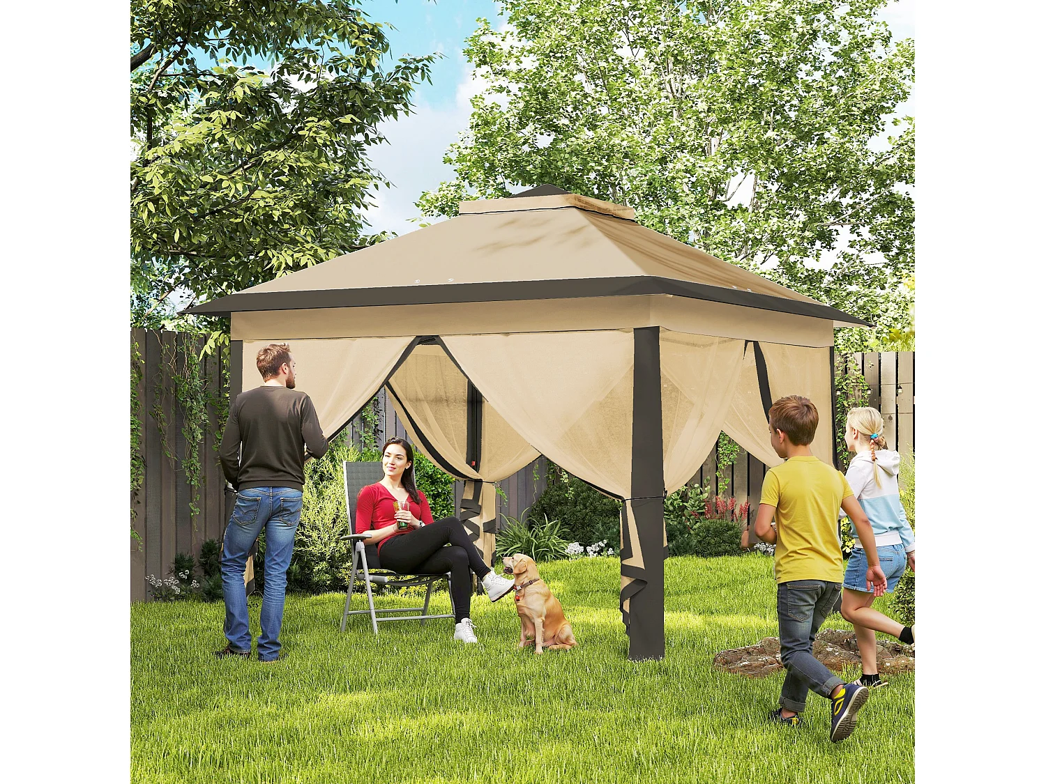 Gazebo pieghevole con zanzariera 330x330x288cm beige