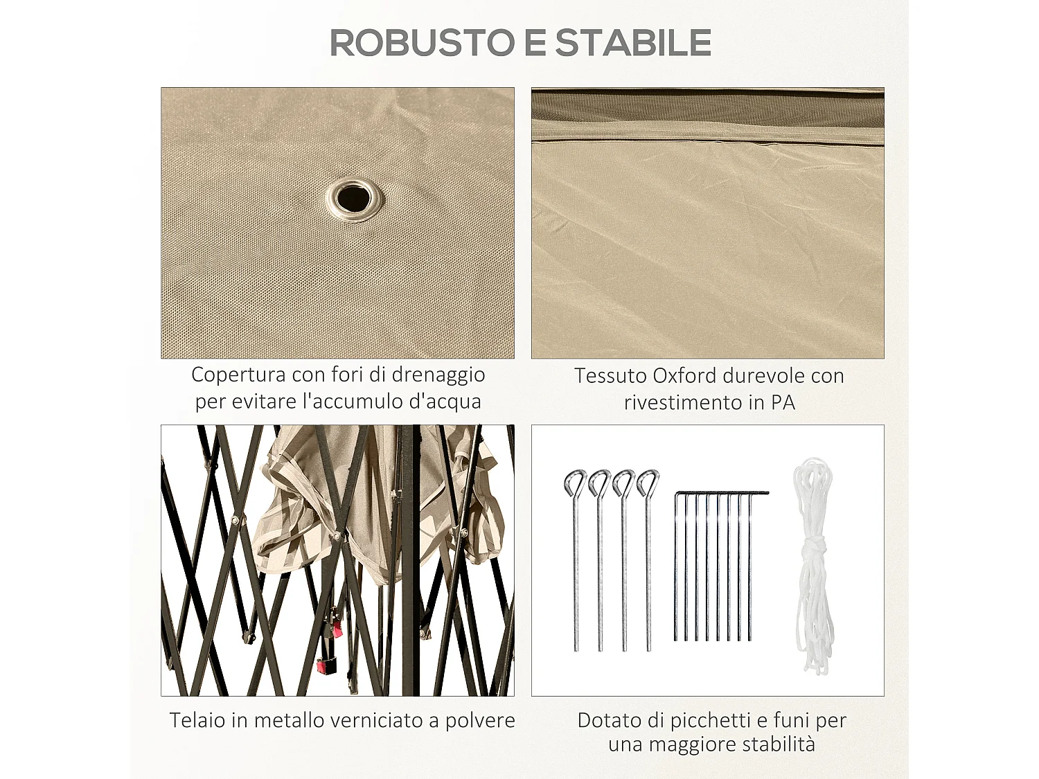 Gazebo pieghevole con zanzariera 330x330x288cm beige