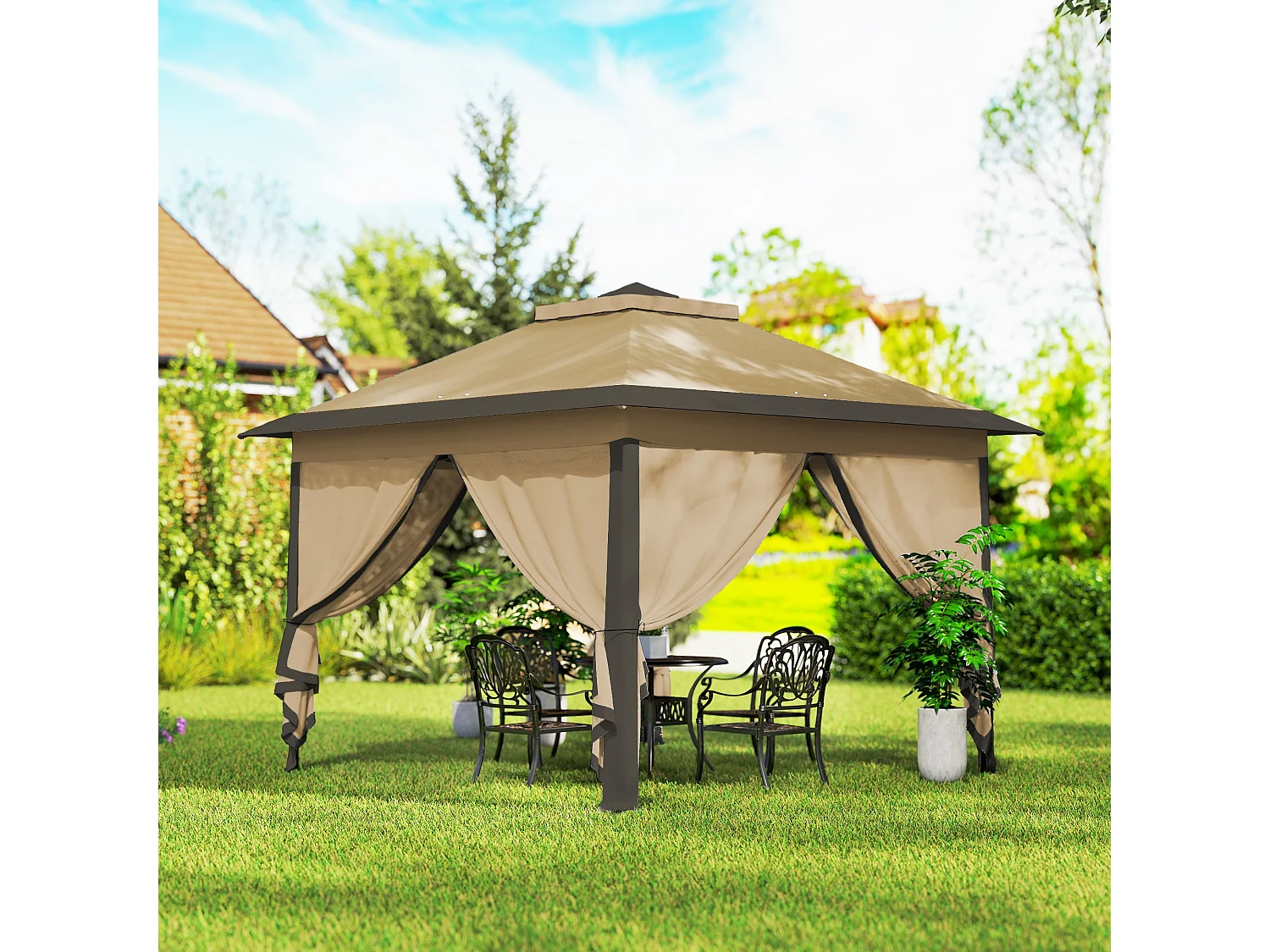 Gazebo pieghevole con zanzariera 330x330x288cm beige