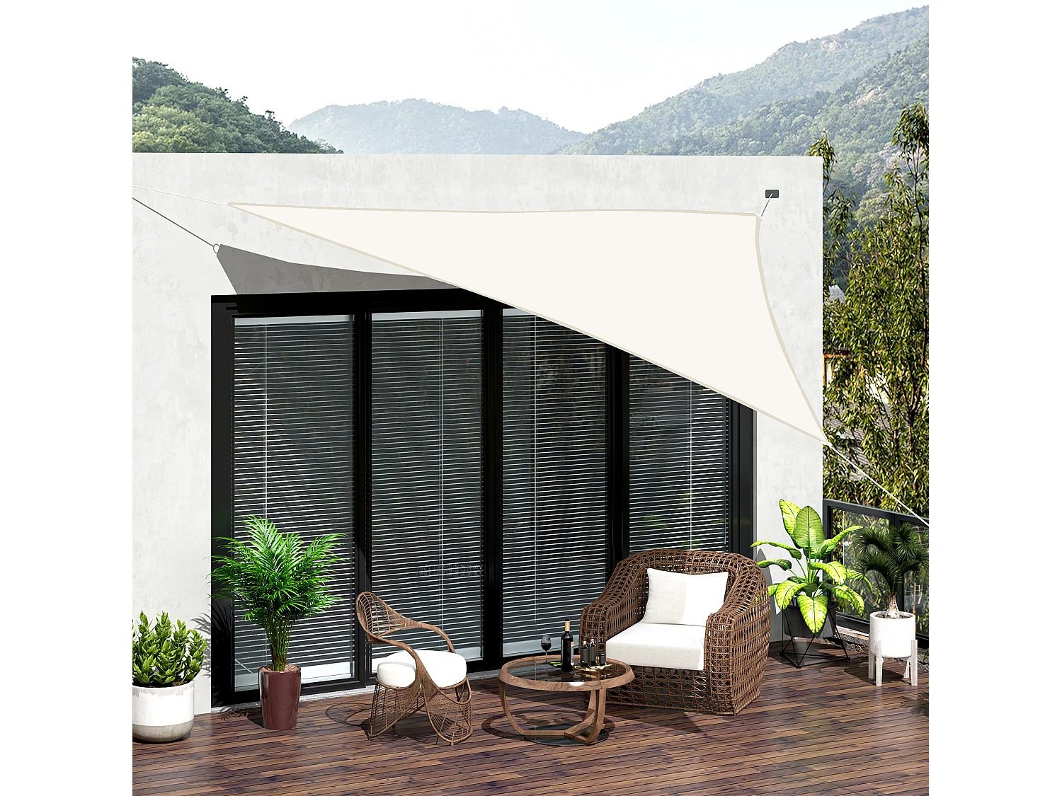 Tenda a vela ombreggiante triangolare poliestere anti-uv 6x6x6m crema