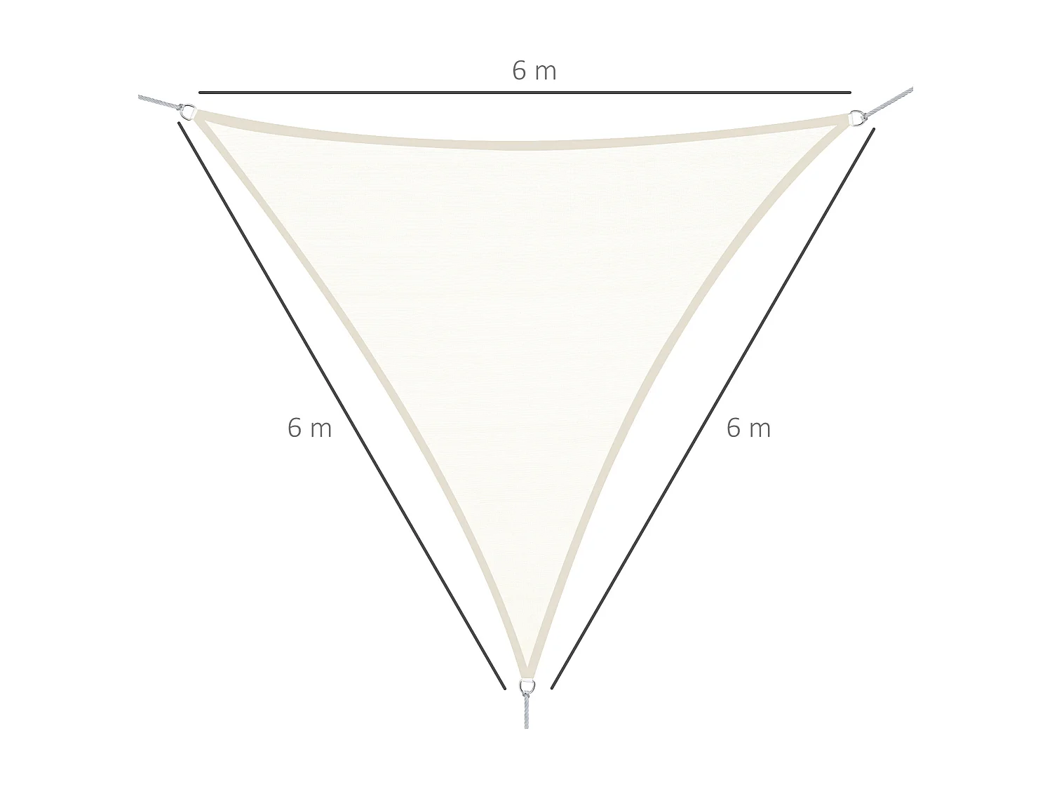 Tenda a vela ombreggiante triangolare poliestere anti-uv 6x6x6m crema