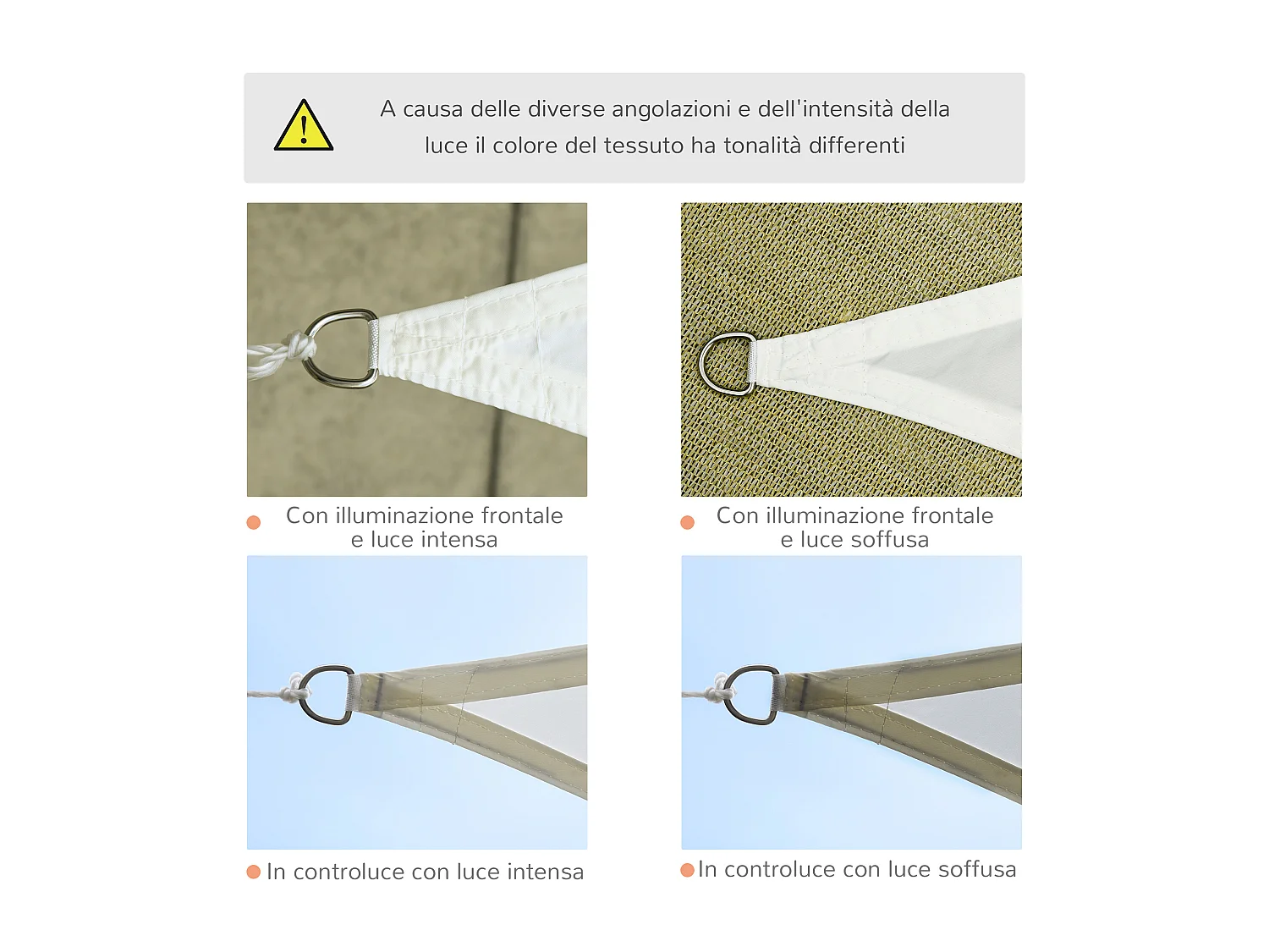 Tenda a vela ombreggiante triangolare poliestere anti-uv 6x6x6m crema