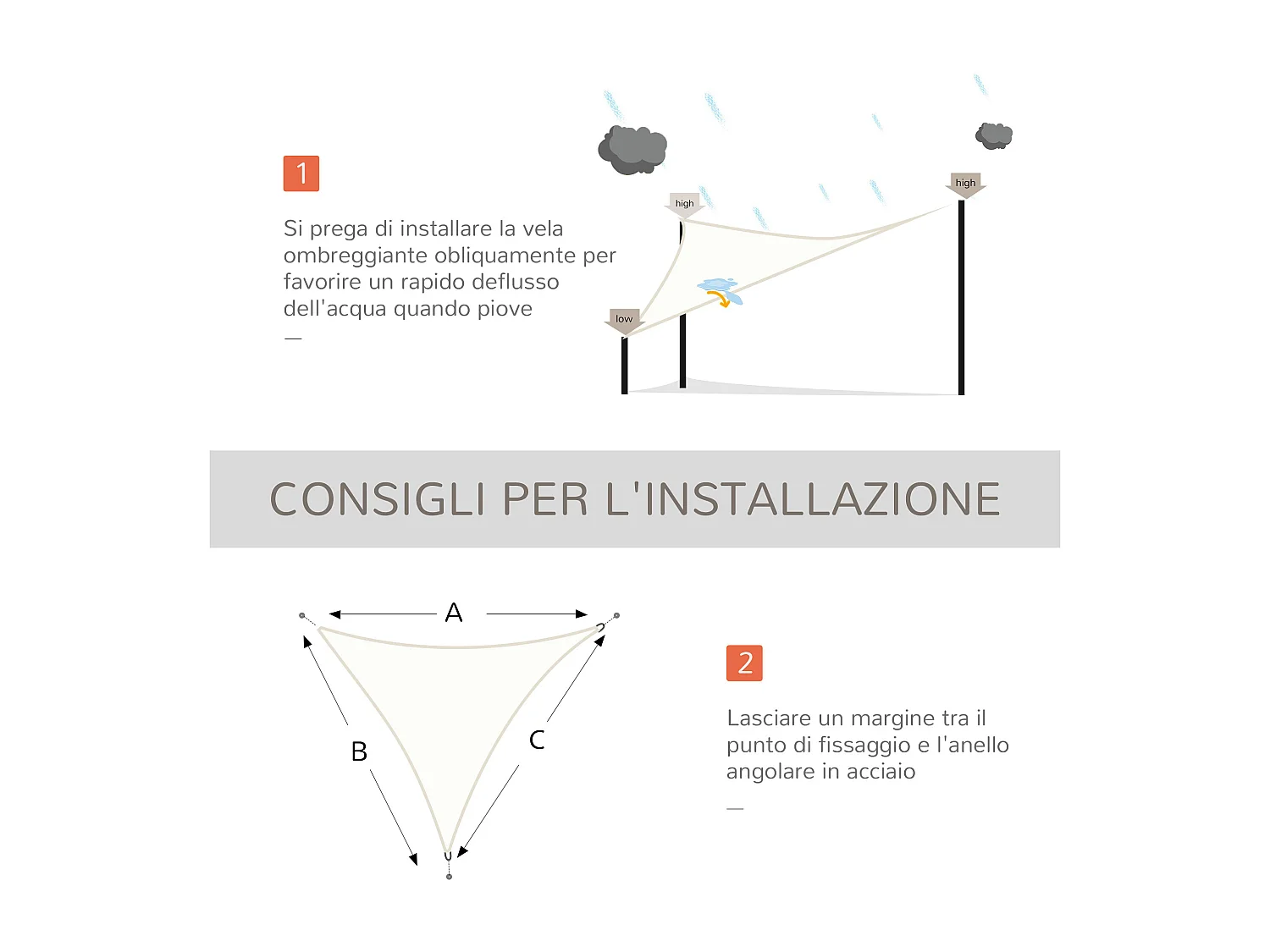 Tenda a vela ombreggiante triangolare poliestere anti-uv 6x6x6m crema