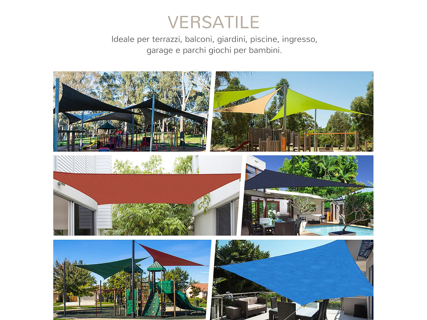 Tenda a vela ombreggiante triangolare poliestere anti-uv 6x6x6m crema