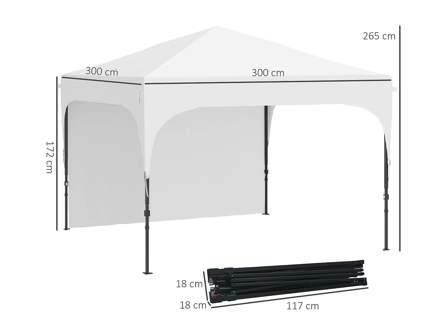 Gazebo da giardino 3x3 m pieghevole e regolabile su 3 livelli bianco