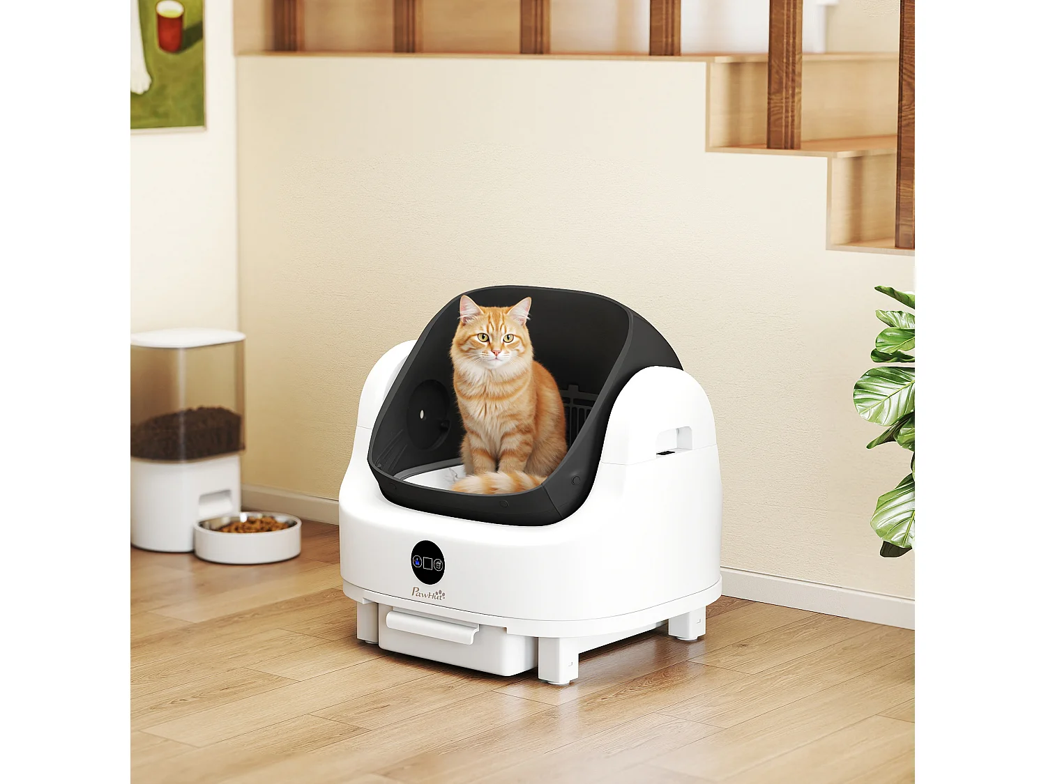 Lettiera autopulente per gatti con sensori di sicurezza bianco