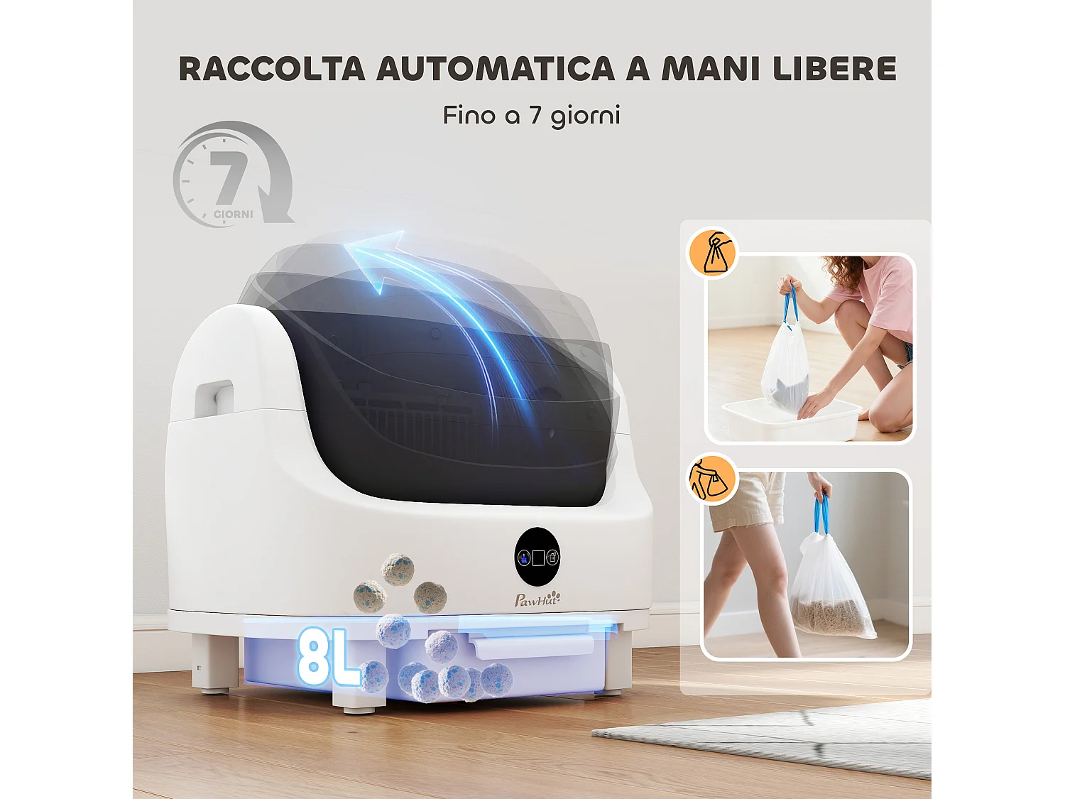 Lettiera autopulente per gatti con sensori di sicurezza bianco
