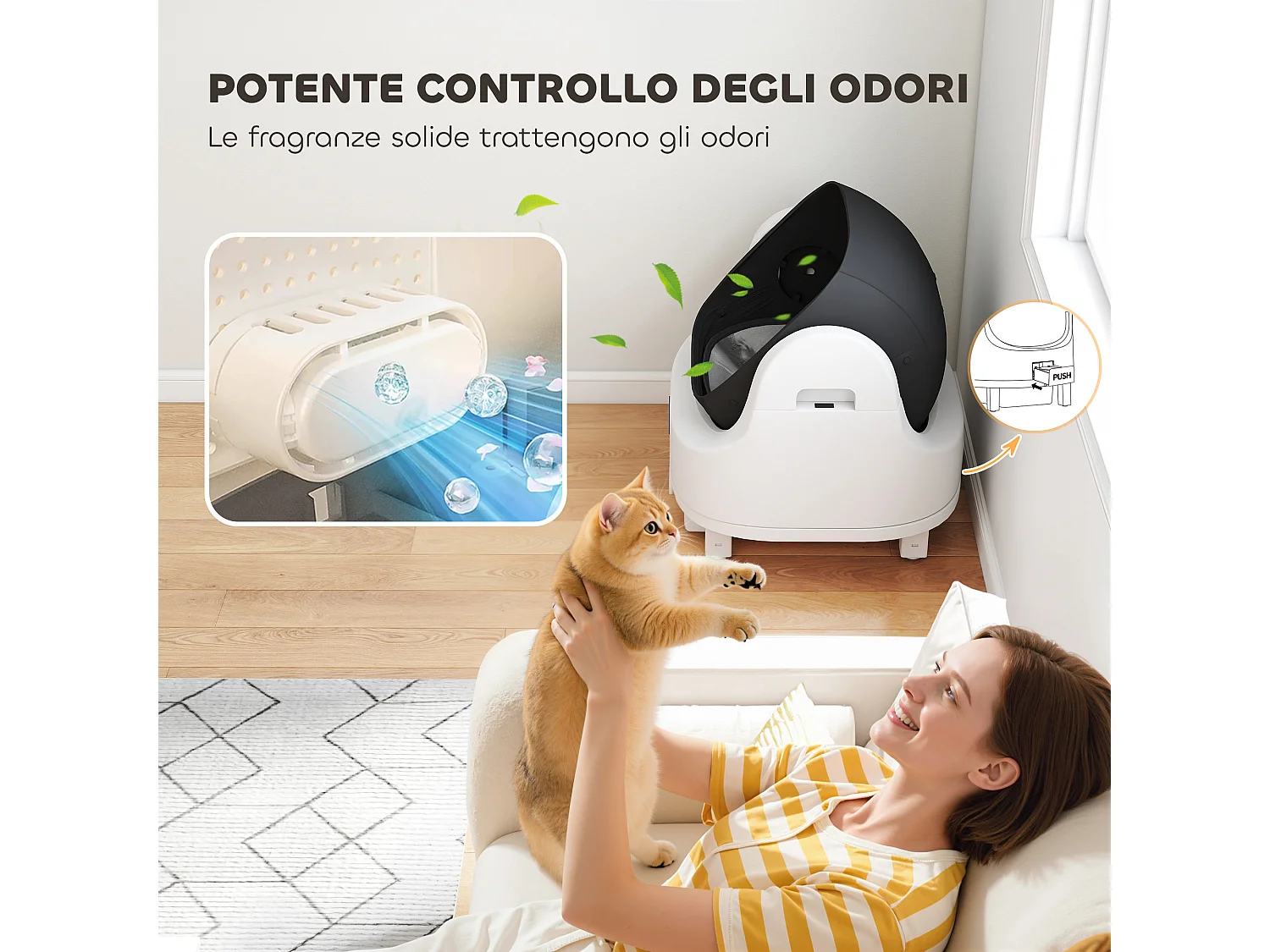 Lettiera autopulente per gatti con sensori di sicurezza bianco