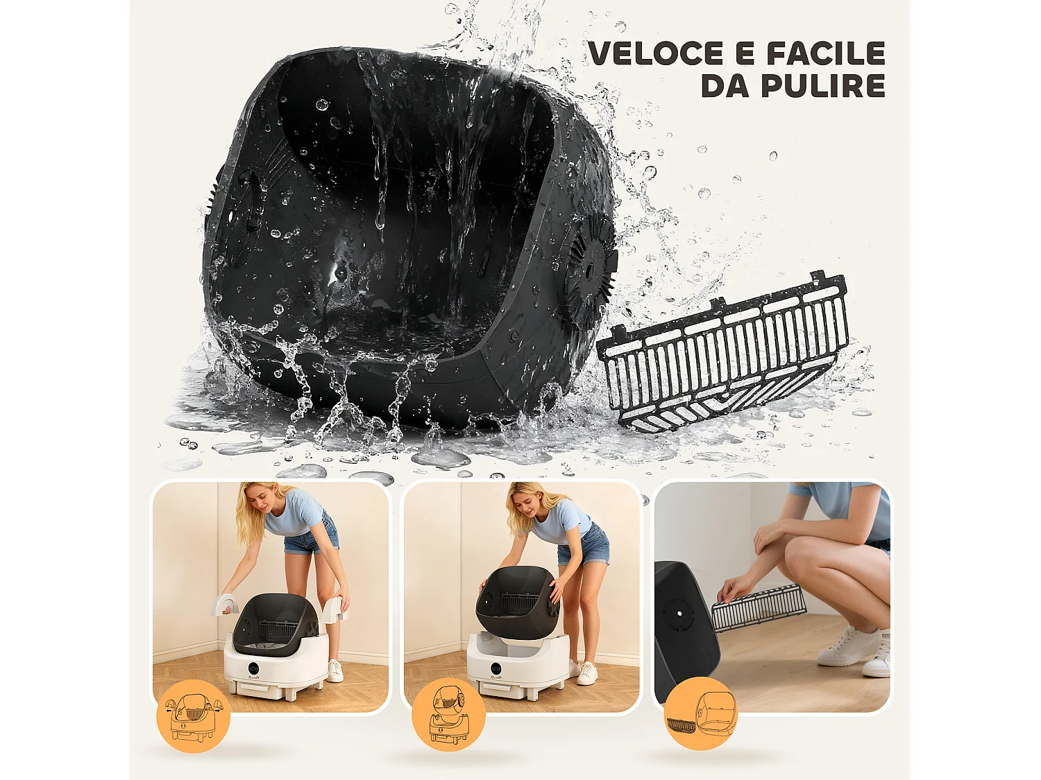 Lettiera autopulente per gatti con sensori di sicurezza bianco