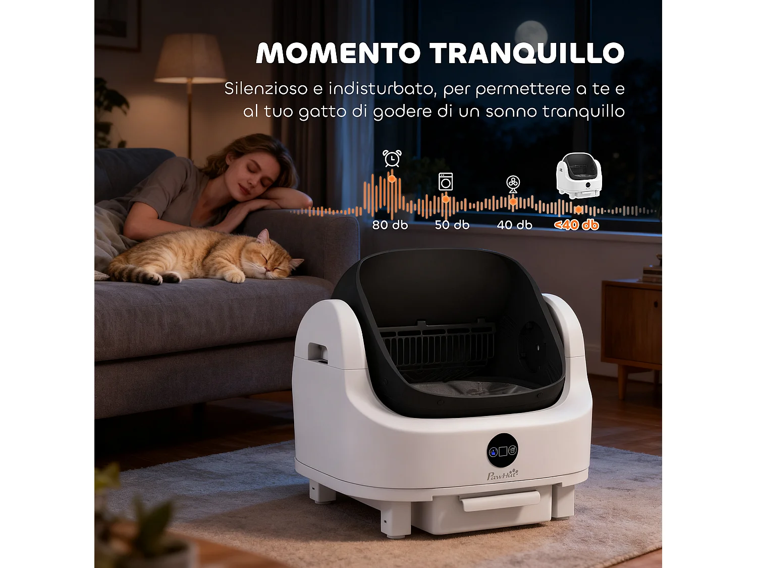 Lettiera autopulente per gatti con sensori di sicurezza bianco