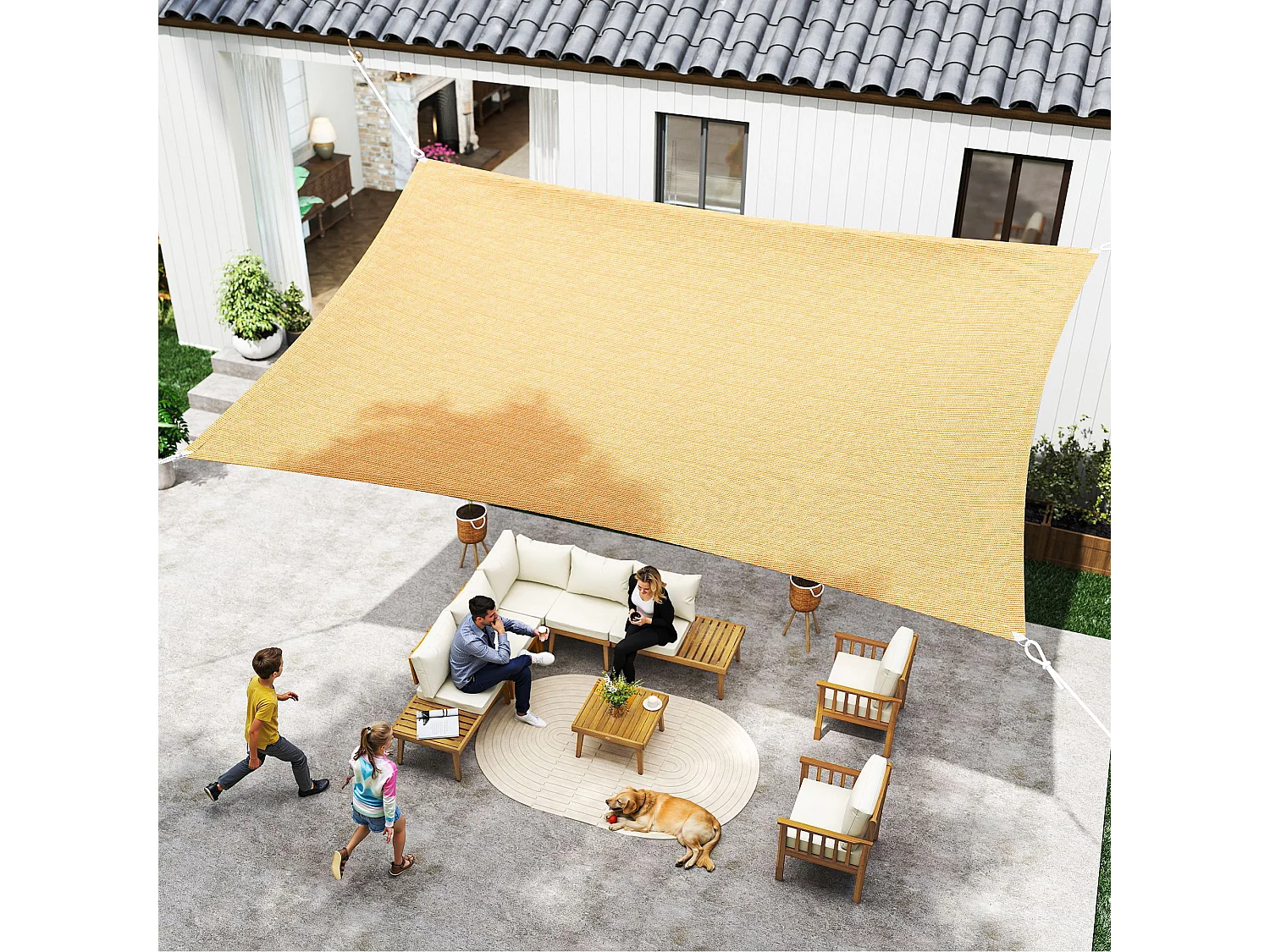 Tenda da sole a vela ombreggiante in pe anti-uv 4x6m gialla