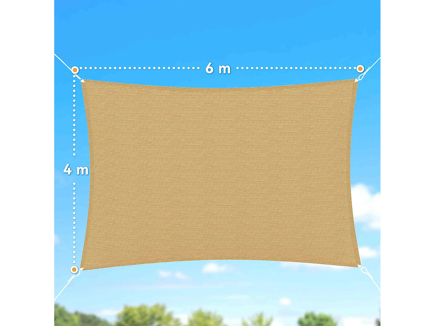 Tenda da sole a vela ombreggiante in pe anti-uv 4x6m gialla