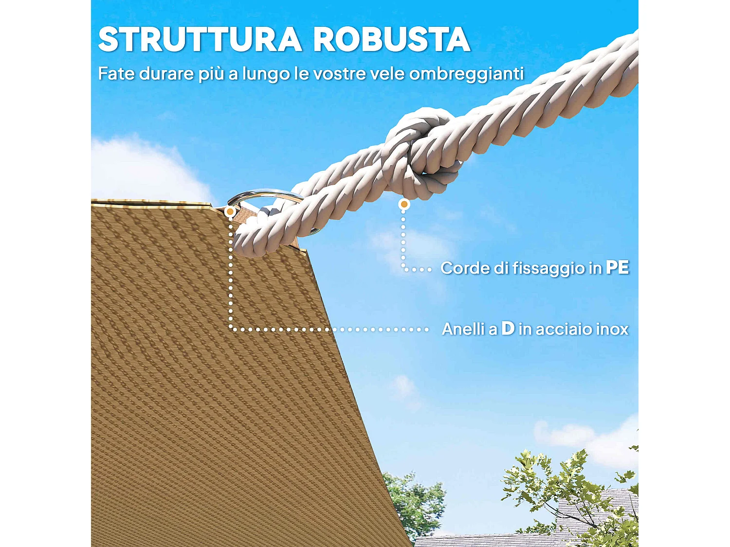 Tenda da sole a vela ombreggiante in pe anti-uv 4x6m gialla