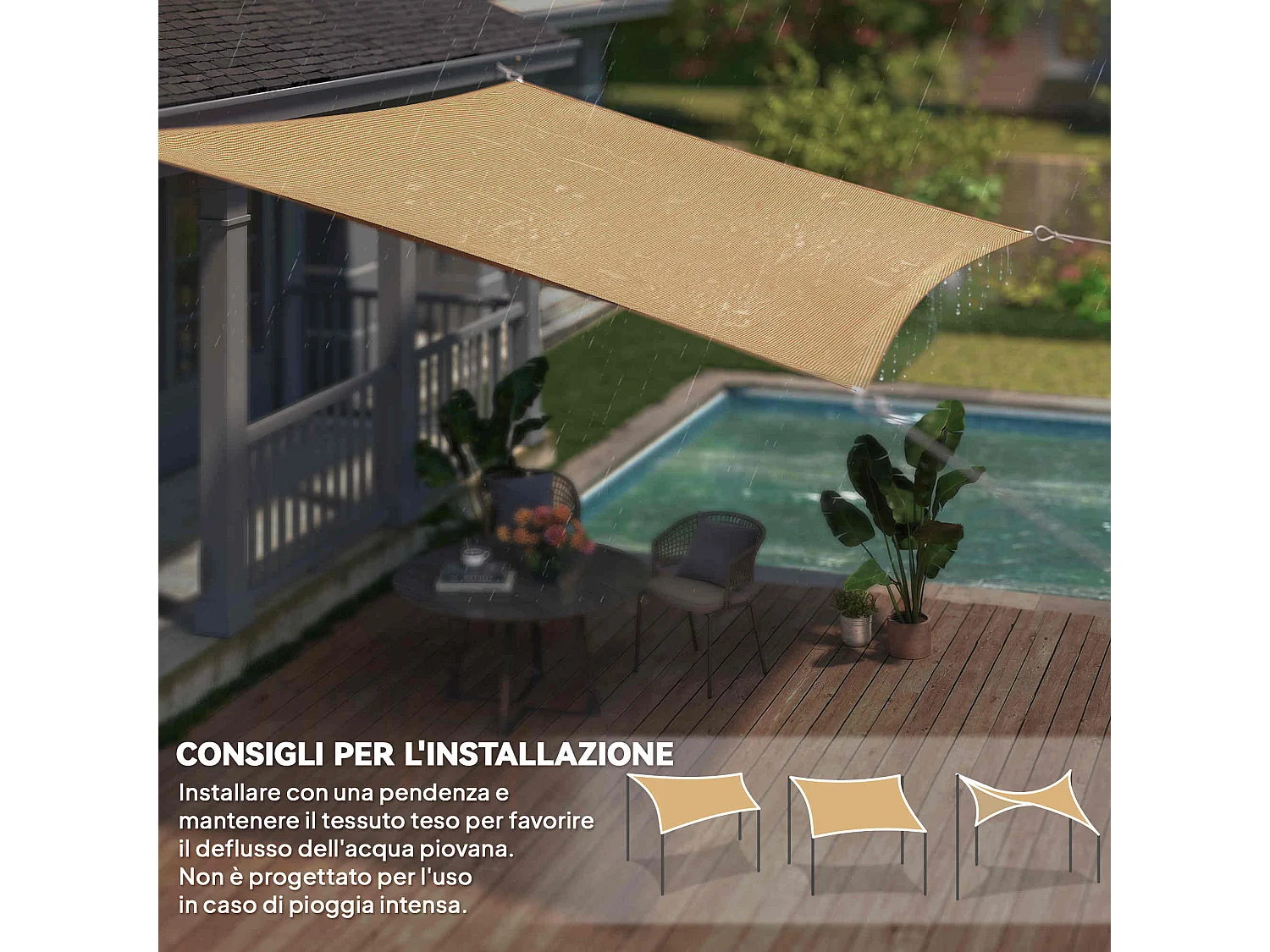 Tenda da sole a vela ombreggiante in pe anti-uv 4x6m gialla
