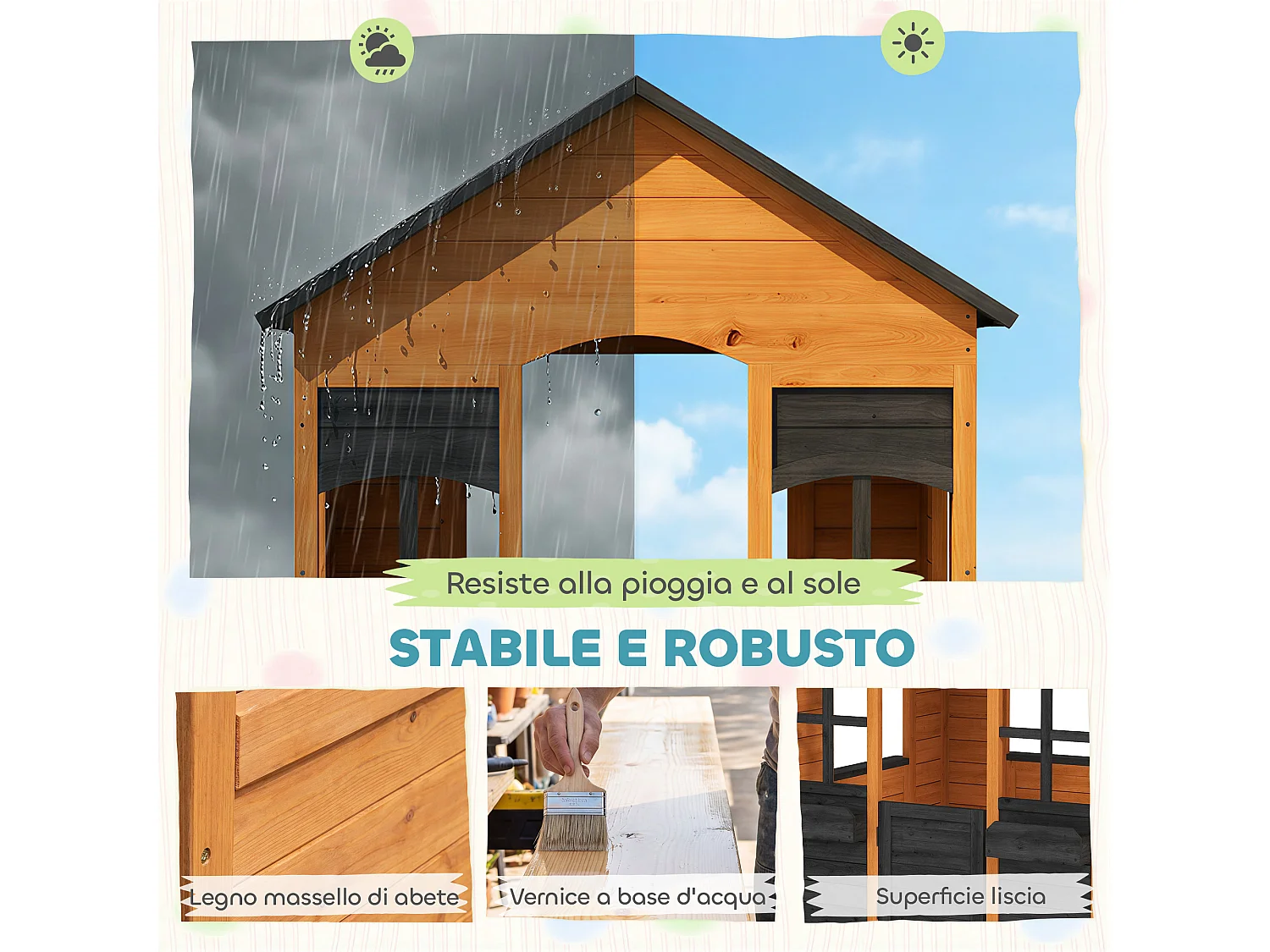 Casetta da giardino per bambini con porta in legno marrone chiaro