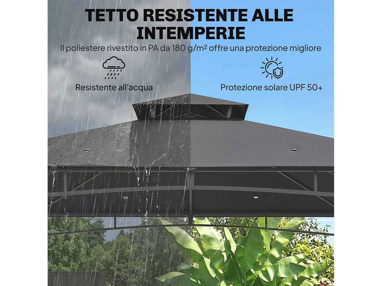 Gazebo da giardino con doppio tetto in metallo grigio scuro