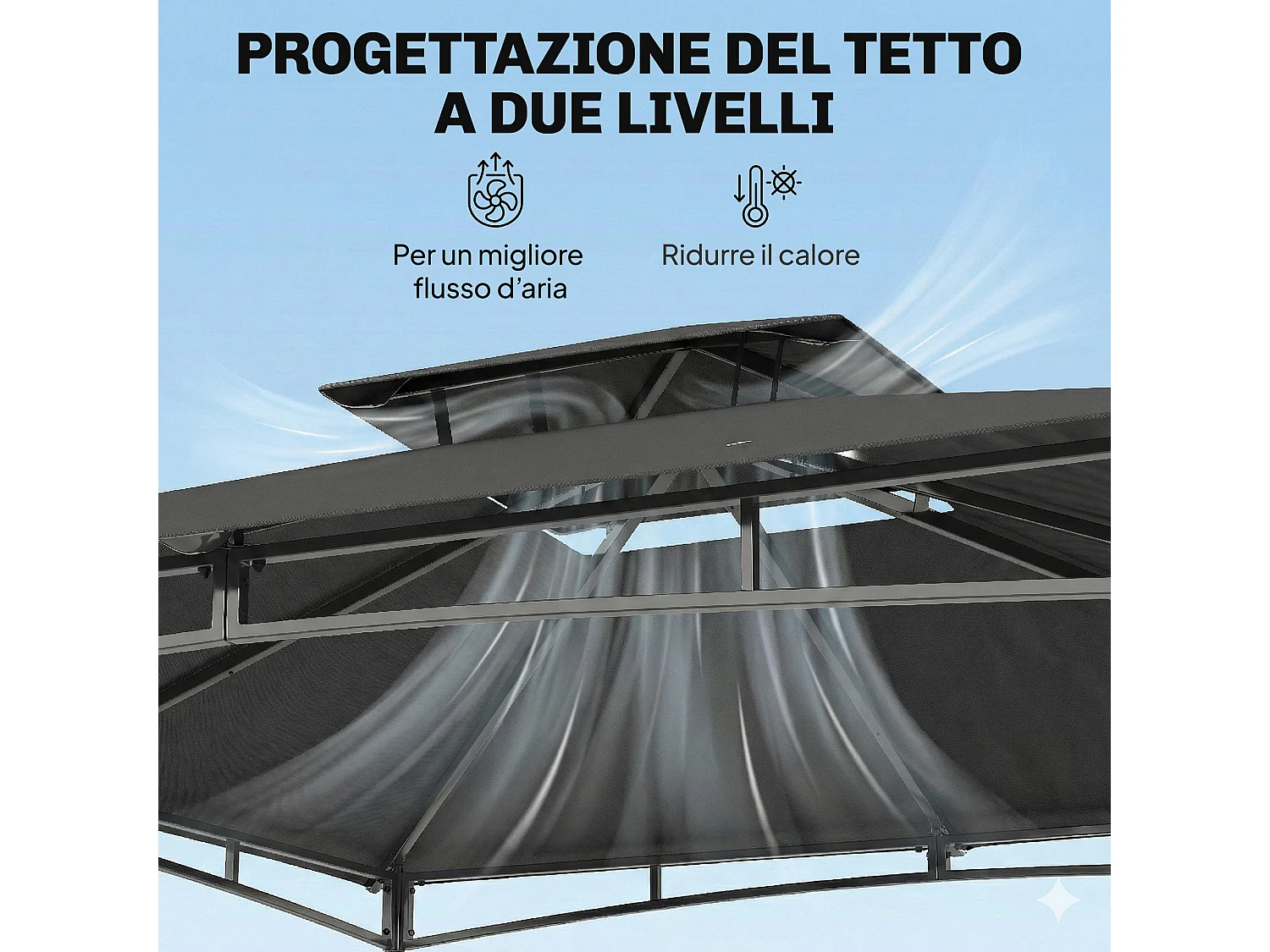 Gazebo da giardino con doppio tetto in metallo grigio scuro