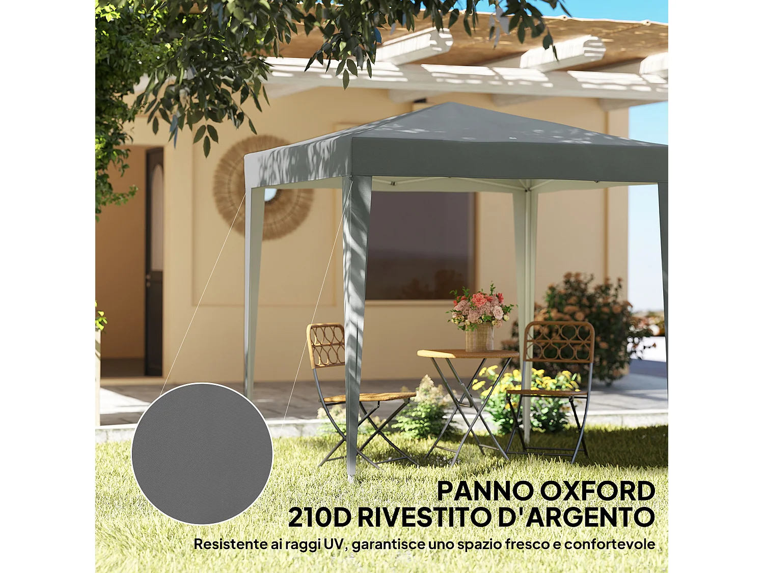 Gazebo pieghevole 2x2 m con 4 pareti rimovibili in metallo grigio